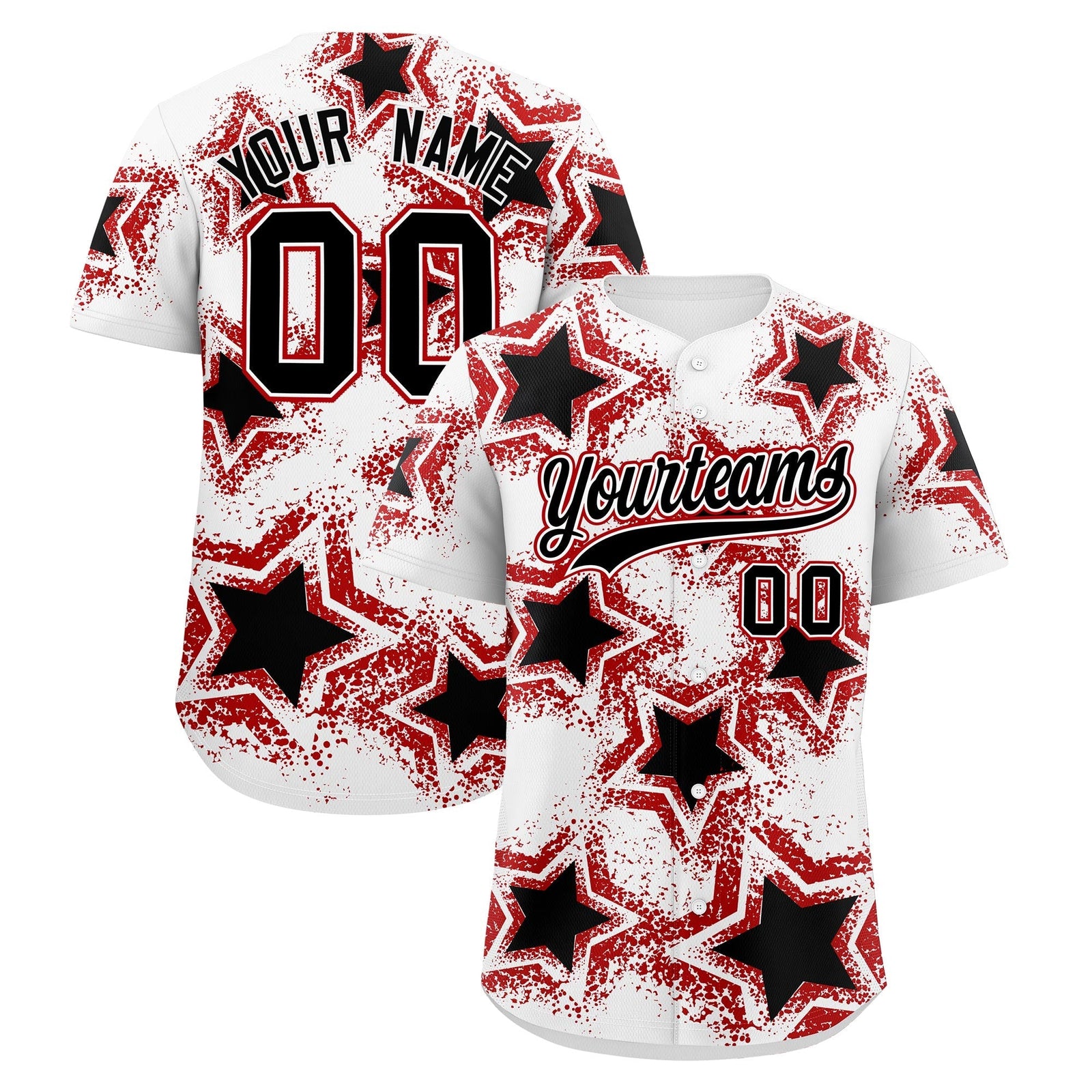 Custom White Black Red Star Graffiti Team Baseball Jerseys With Custom Names, Numbers & Logos Stretch Fabric Baseball Jersey| KXKSHOP