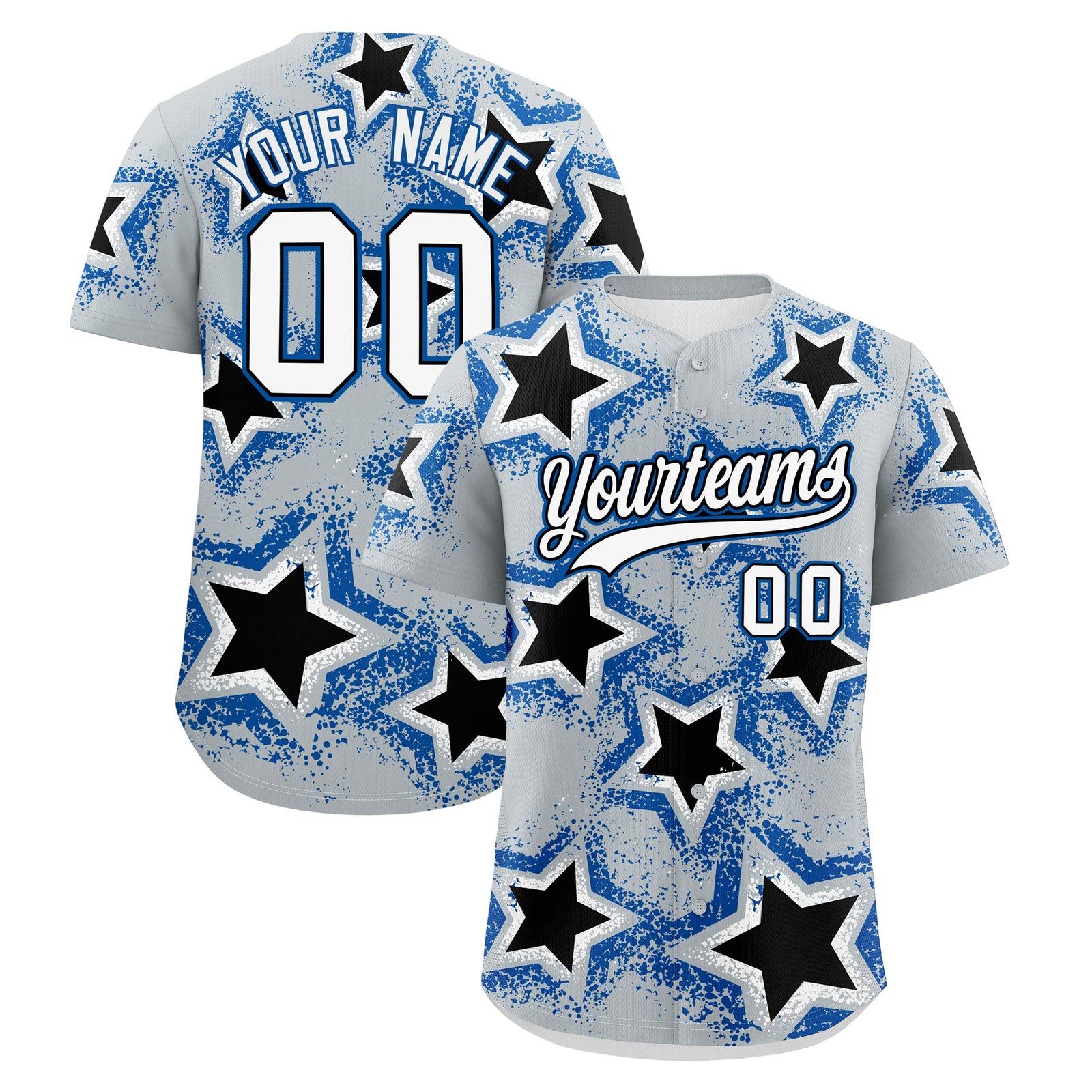 Custom Silver Black Royal Star Graffiti Team Baseball Jerseys With Custom Names, Numbers & Logos Lightweight Baseball Jersey| KXKSHOP