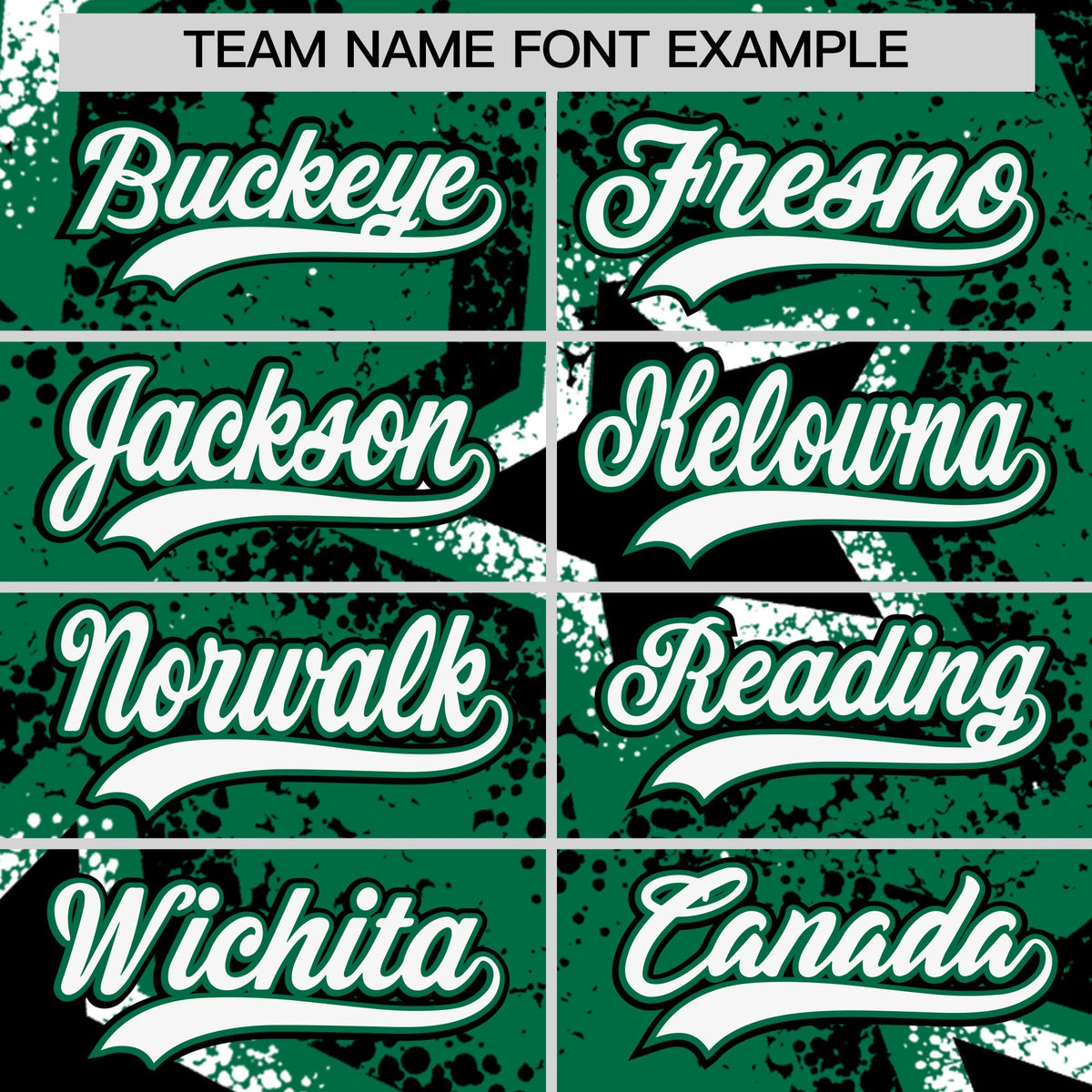 Custom Kelly Green White Black Star Graffiti Team Baseball Jerseys With Custom Names, Numbers & Logos Stretch Fabric Baseball Jersey| KXKSHOP
