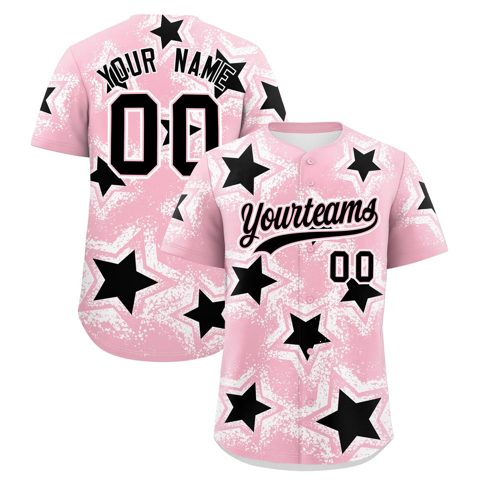 Custom Light Pink White Black Star Graffiti Team Baseball Jerseys With Custom Names, Numbers & Logos Stretch Fabric Baseball Jersey| KXKSHOP