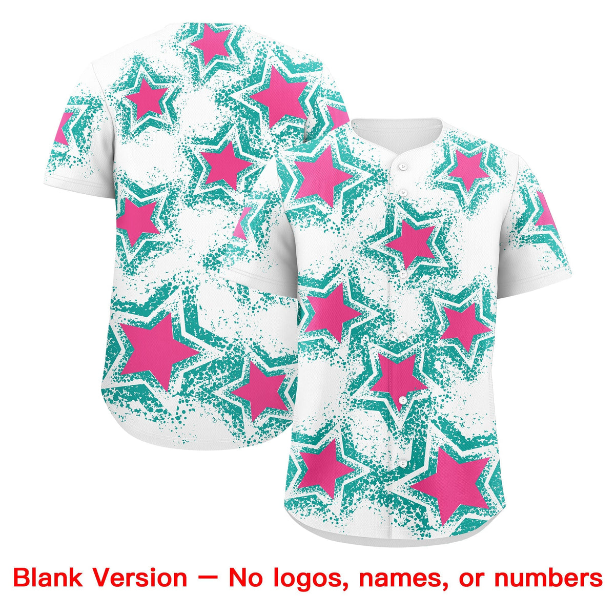 Custom White Aqua Pink Star Graffiti Team Baseball Jerseys With Custom Names, Numbers & Logos Stretch Fabric Baseball Jersey| KXKSHOP