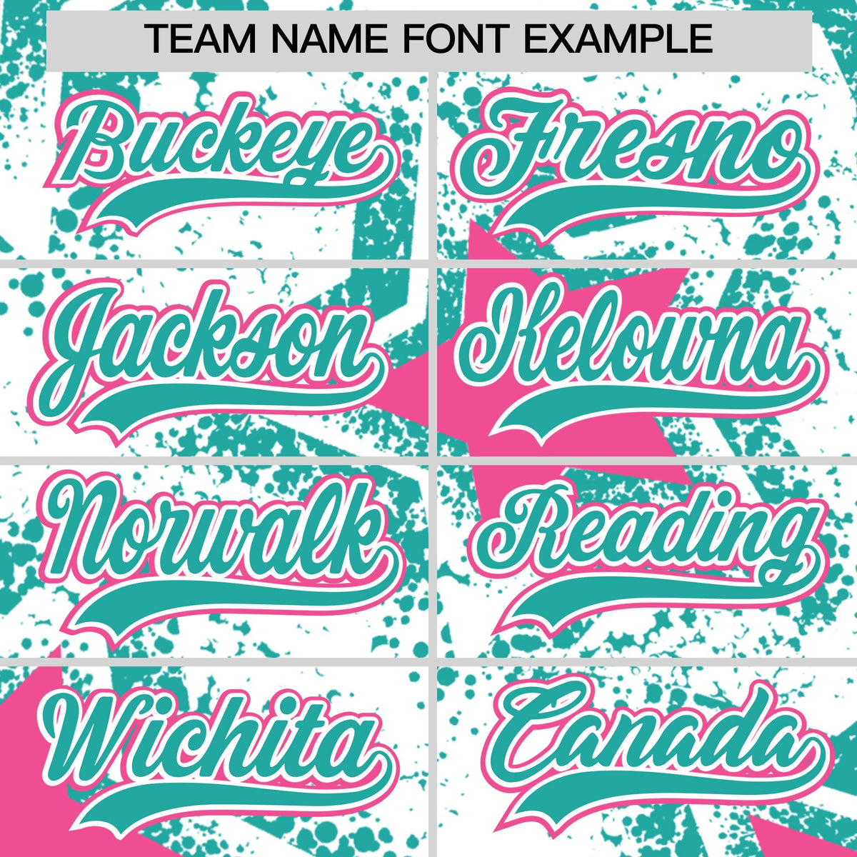 Custom White Aqua Pink Star Graffiti Team Baseball Jerseys With Custom Names, Numbers & Logos Stretch Fabric Baseball Jersey| KXKSHOP