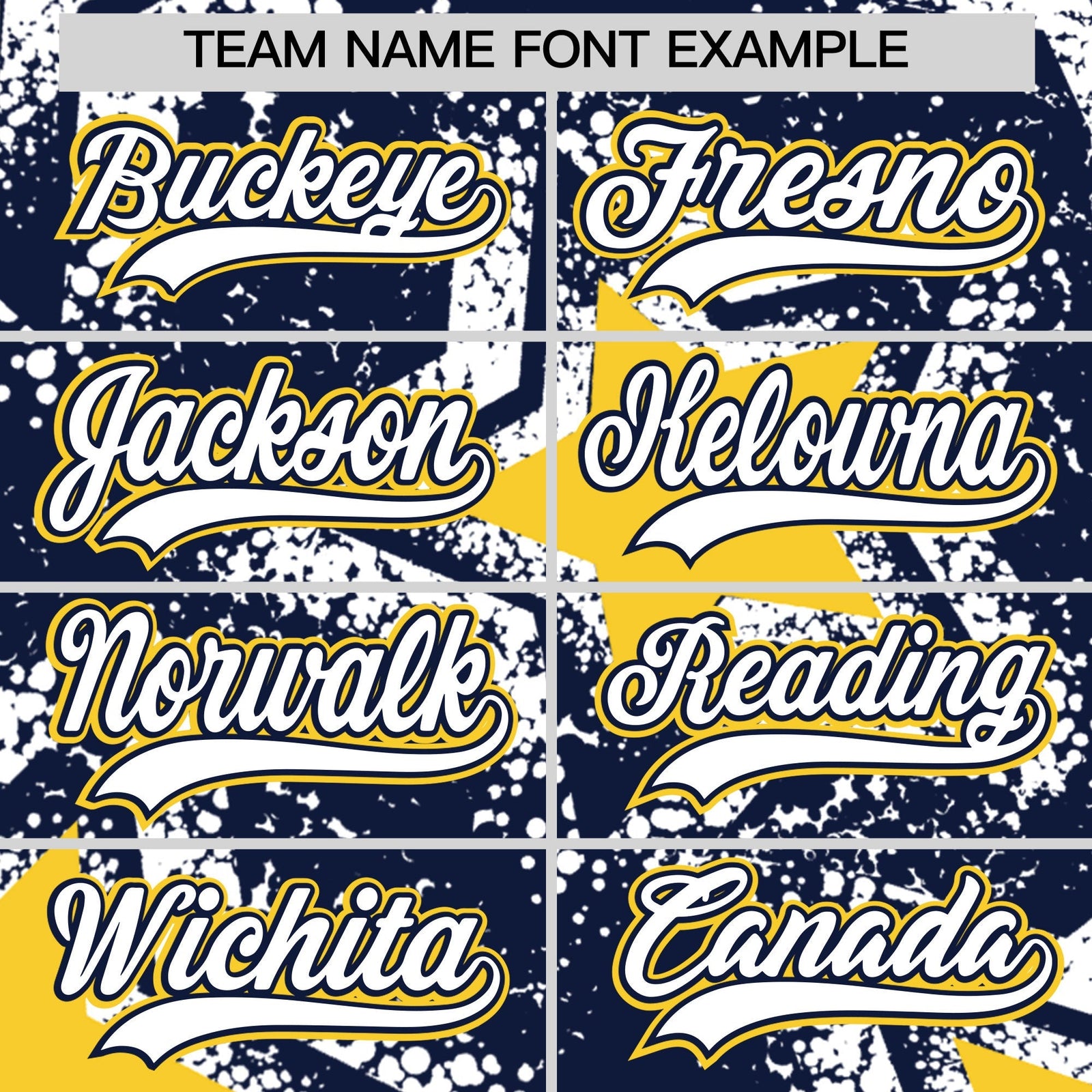 Custom Navy White Gold Star Graffiti Team Baseball Jerseys With Custom Names, Numbers & Logos Stretch Fabric Baseball Jersey| KXKSHOP