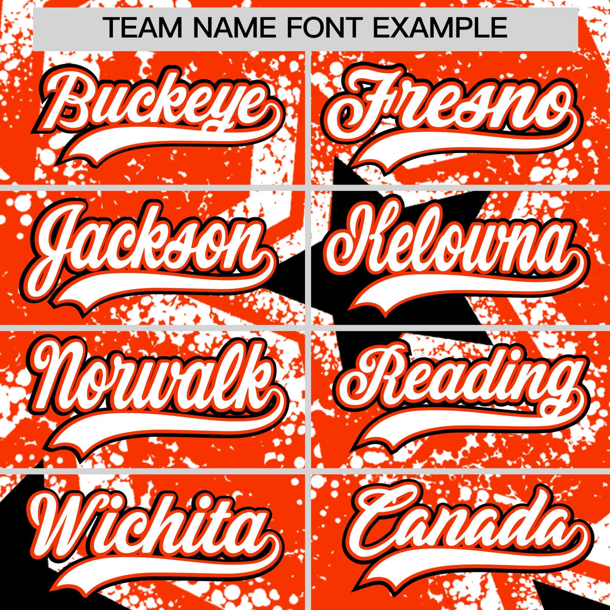 Custom Orange White Black Star Graffiti Team Baseball Jerseys With Custom Names, Numbers & Logos Stretch Fabric Baseball Jersey| KXKSHOP