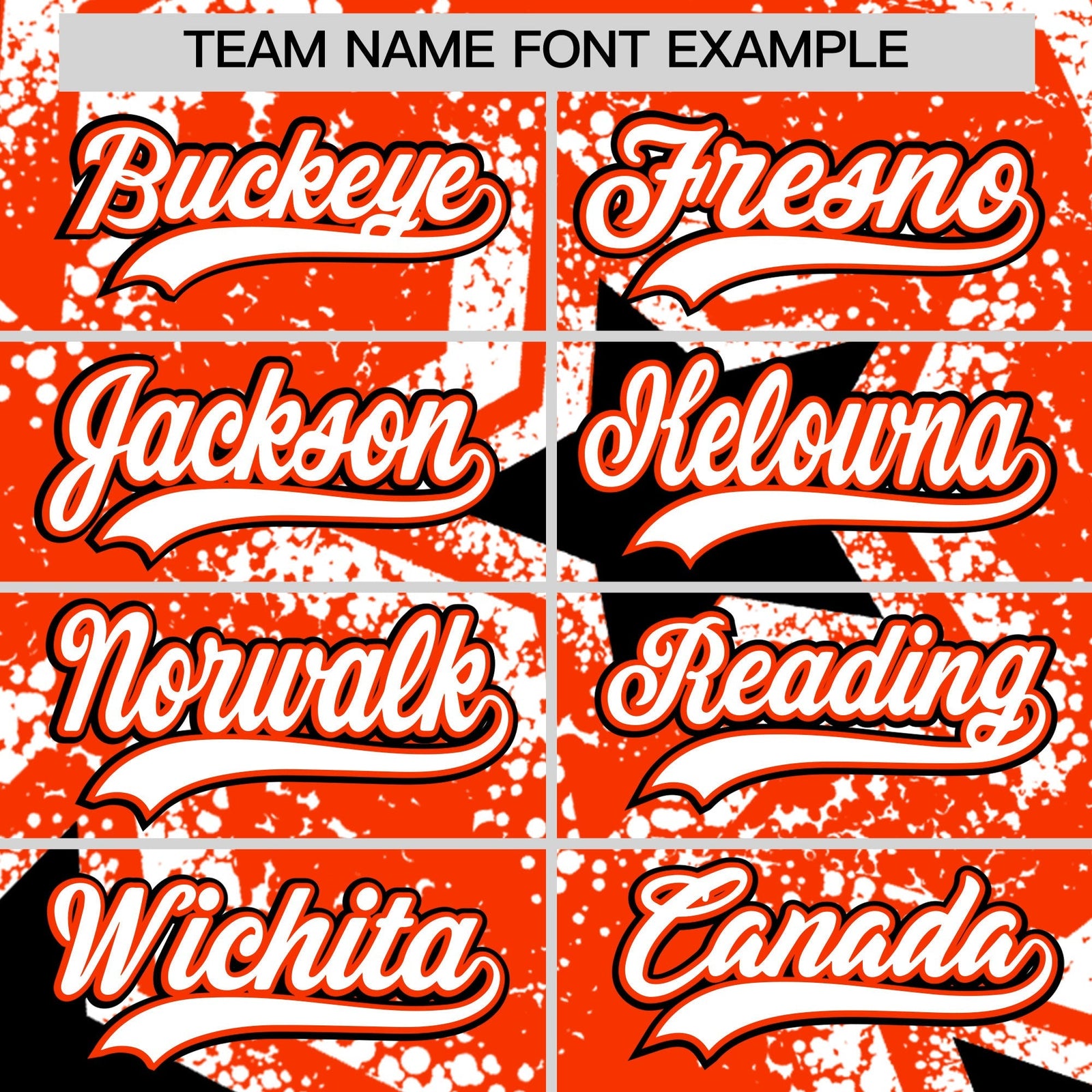 Custom Orange White Black Star Graffiti Team Baseball Jerseys With Custom Names, Numbers & Logos Stretch Fabric Baseball Jersey| KXKSHOP
