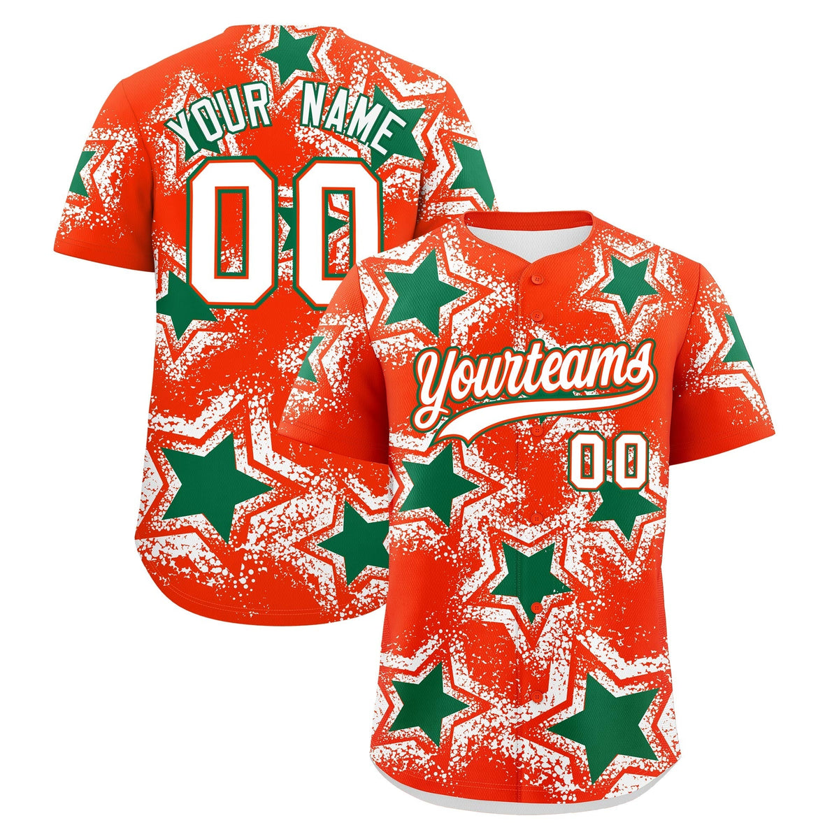 Custom Orange White Kelly Green Star Graffiti Team Baseball Jerseys With Custom Names, Numbers & Logos Lightweight Baseball Jersey| KXKSHOP