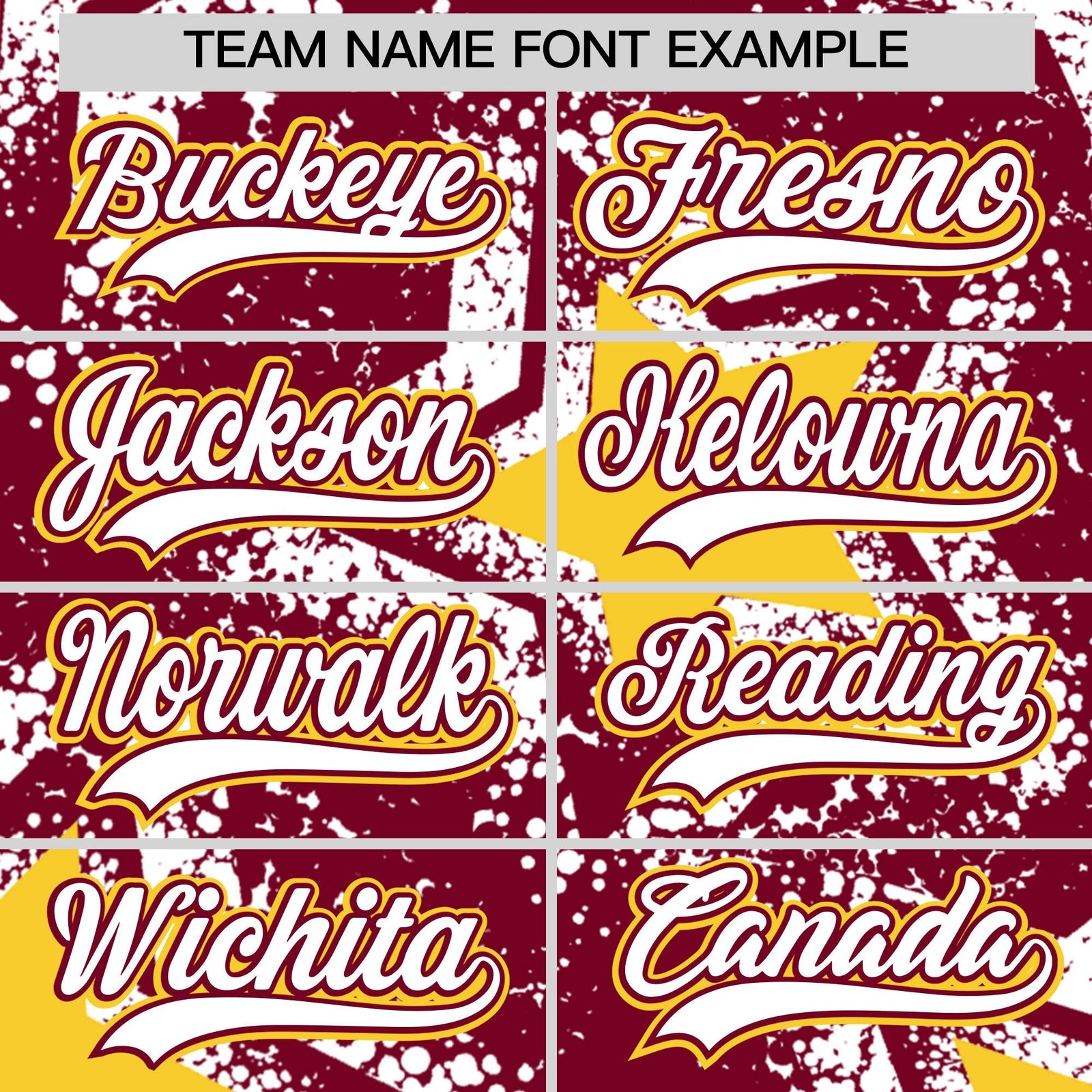Custom Crimson White Gold Star Graffiti Team Baseball Jerseys With Custom Names, Numbers & Logos Stretch Fabric Baseball Jersey| KXKSHOP