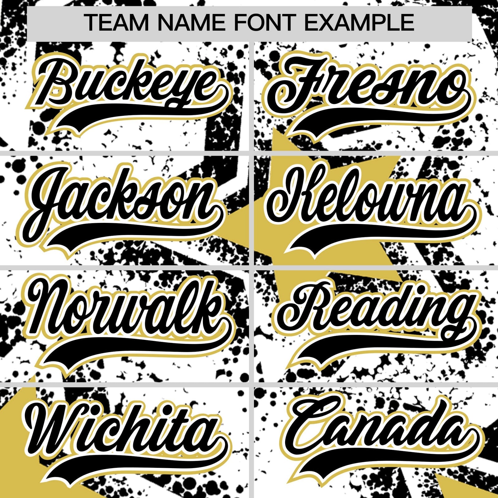 Custom White Black Old Gold Star Graffiti Team Baseball Jerseys With Custom Names, Numbers & Logos Stretch Fabric Baseball Jersey| KXKSHOP