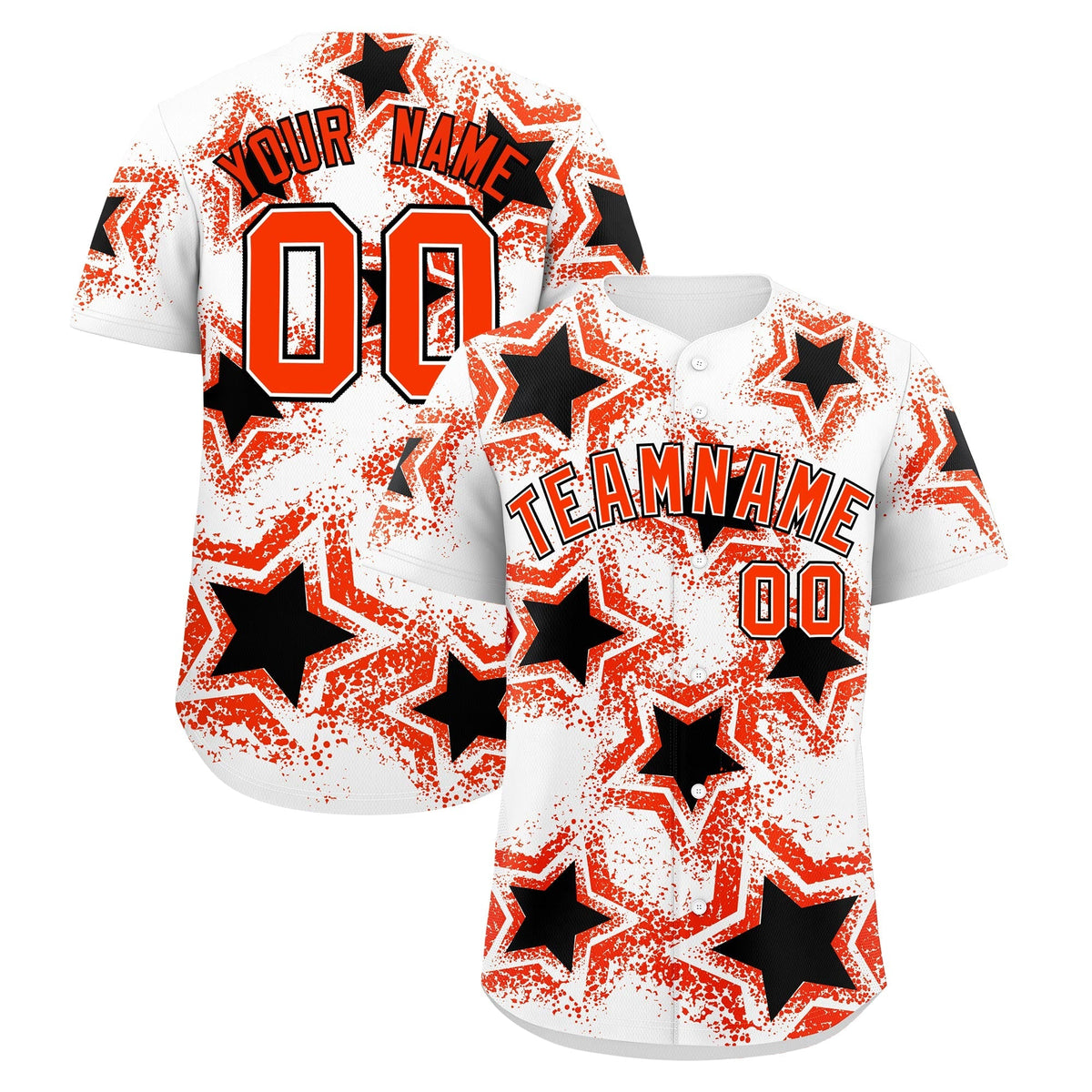Custom White Black Orange Star Graffiti Team Baseball Jerseys With Custom Names, Numbers & Logos Lightweight Baseball Jersey| KXKSHOP