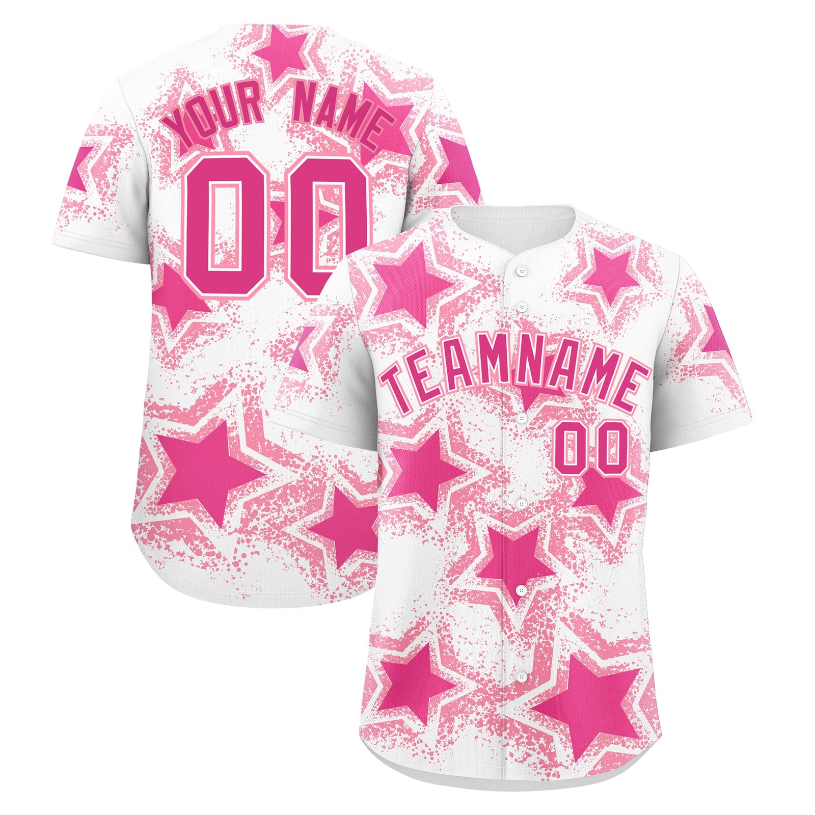 Custom White Pink Light Pink Star Graffiti Team Baseball Jerseys With Custom Names, Numbers & Logos Stretch Fabric Baseball Jersey| KXKSHOP