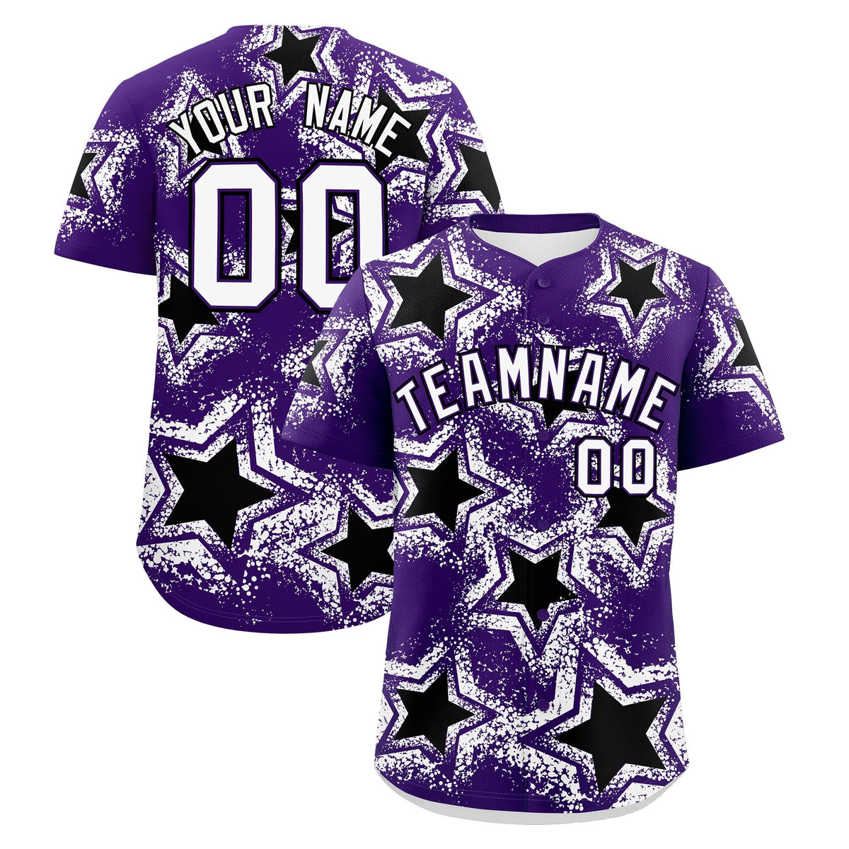 Custom Purple White Black Star Graffiti Team Baseball Jerseys With Custom Names, Numbers & Logos Lightweight Baseball Jersey| KXKSHOP