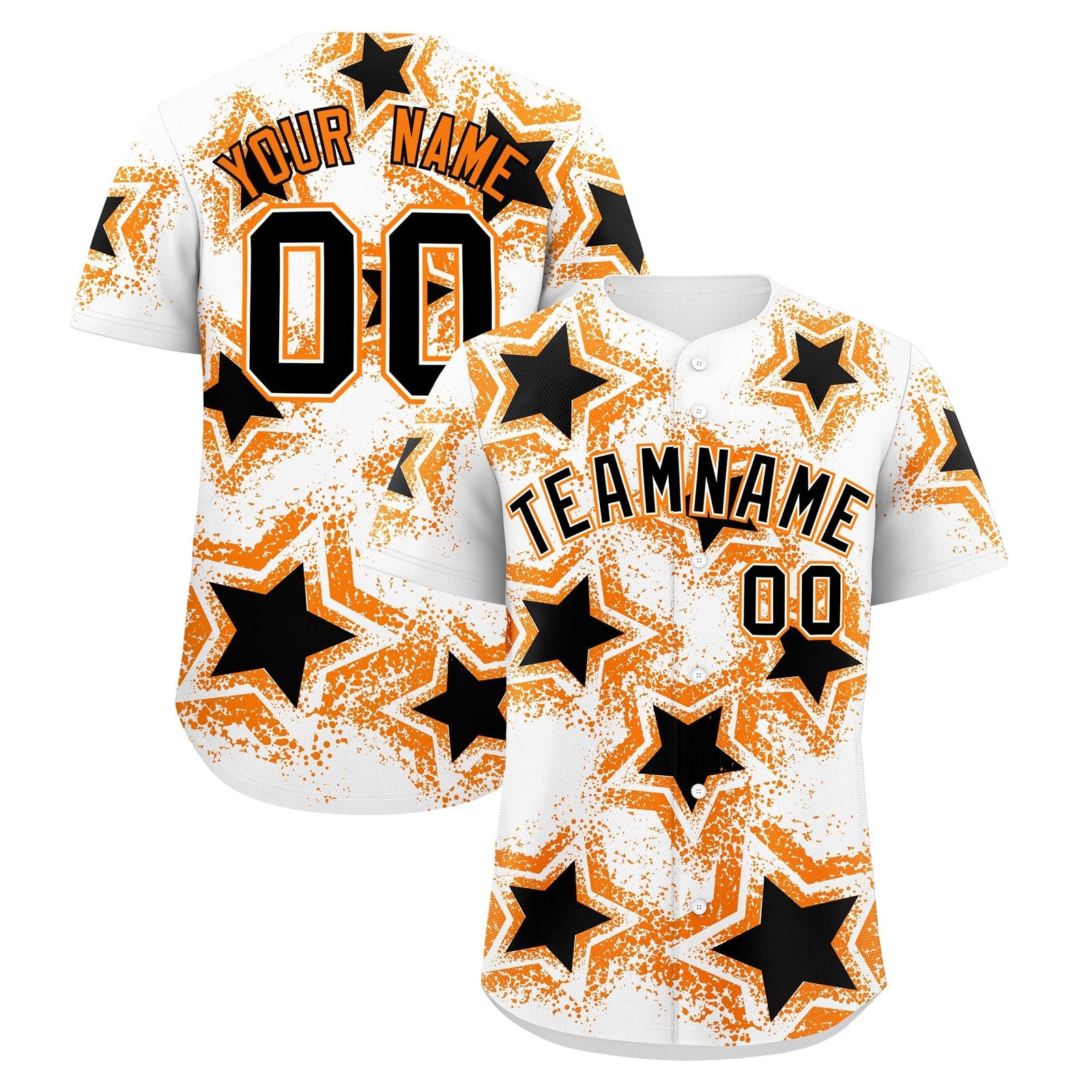 Custom White Orange Black Star Graffiti Team Baseball Jerseys With Custom Names, Numbers & Logos Lightweight Baseball Jersey| KXKSHOP