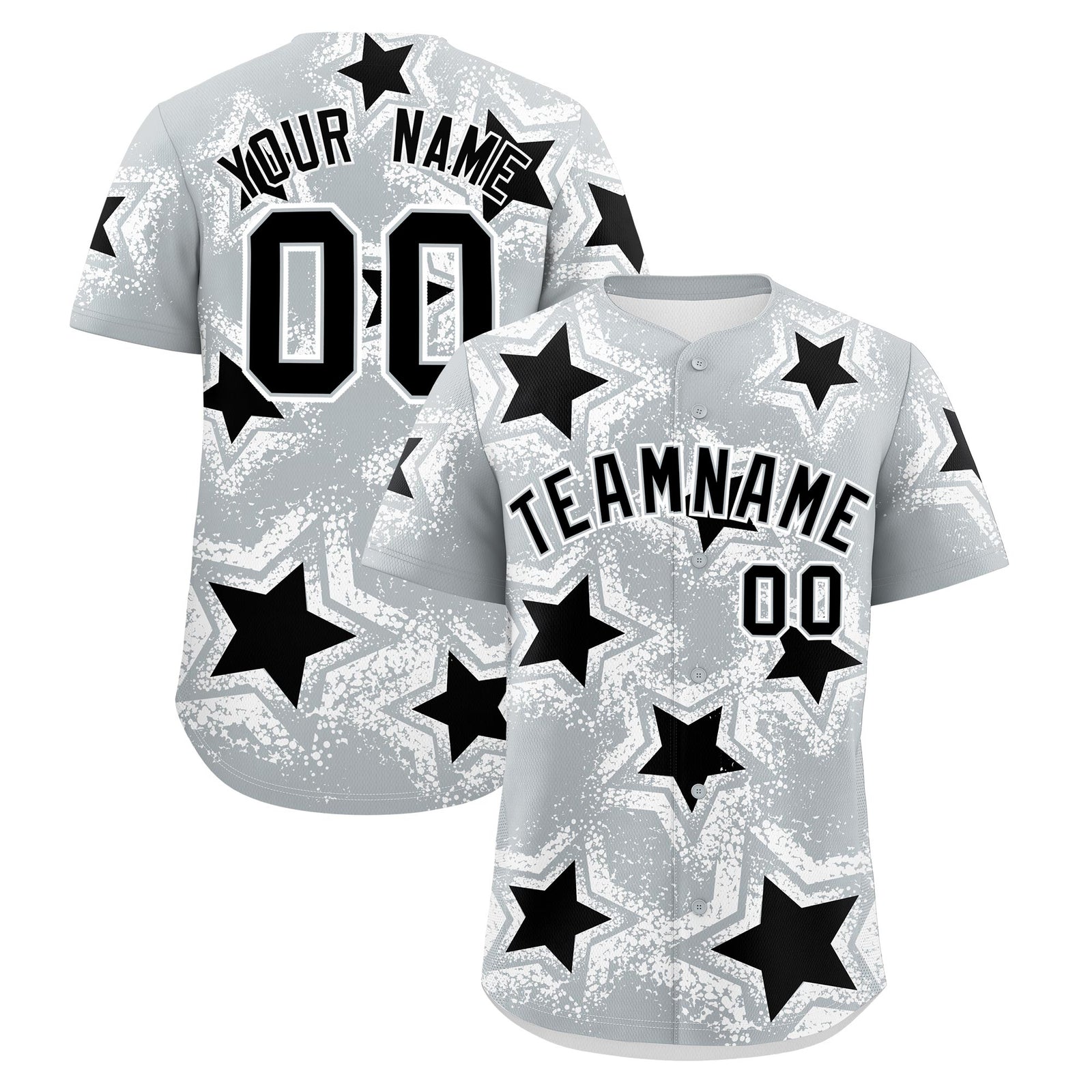 Custom Silver Black White Star Graffiti Team Baseball Jerseys With Custom Names, Numbers & Logos Stretch Fabric Baseball Jersey| KXKSHOP