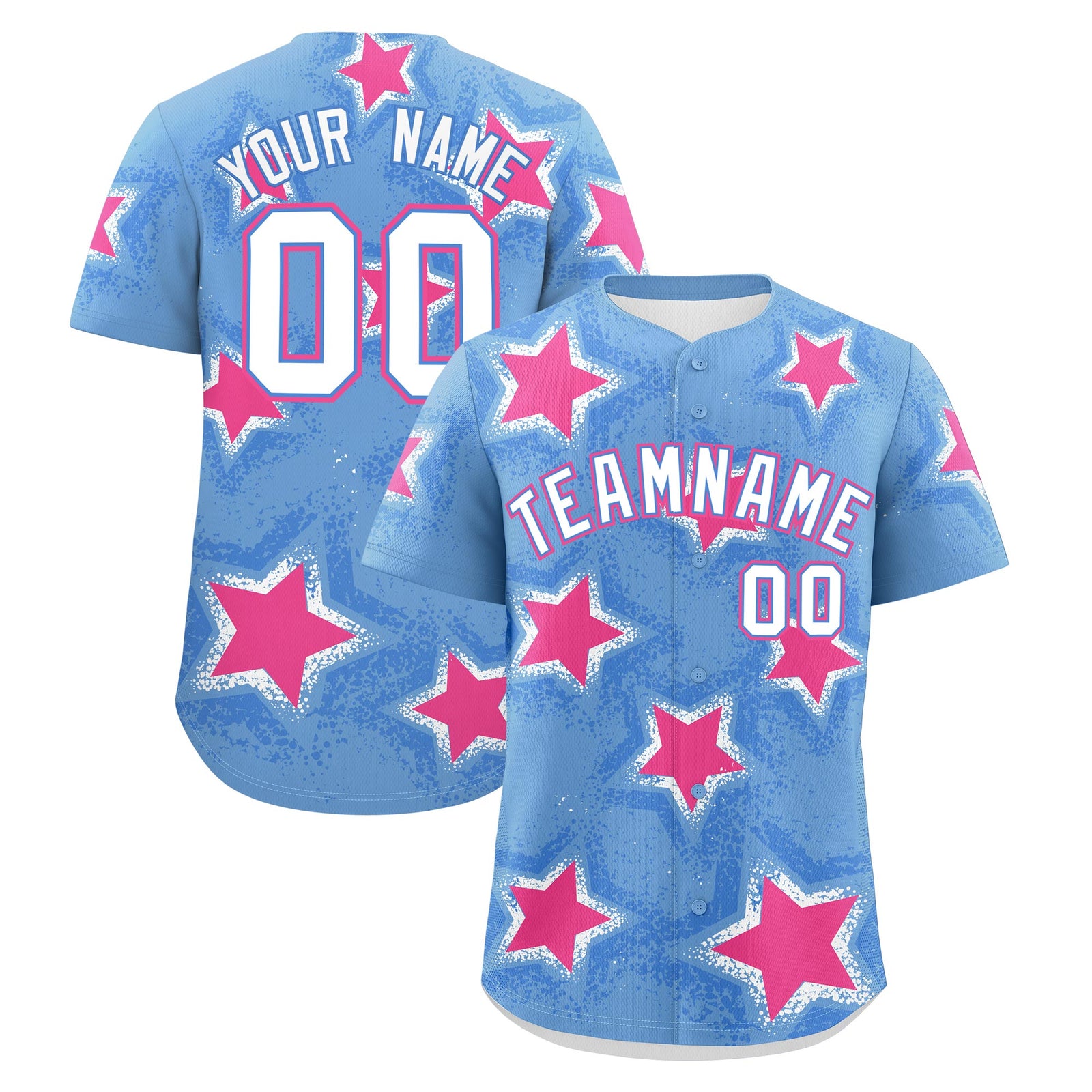 Custom Light Blue Powder Blue White Star Graffiti Team Baseball Jerseys With Custom Names, Numbers & Logos Lightweight Baseball Jersey| KXKSHOP