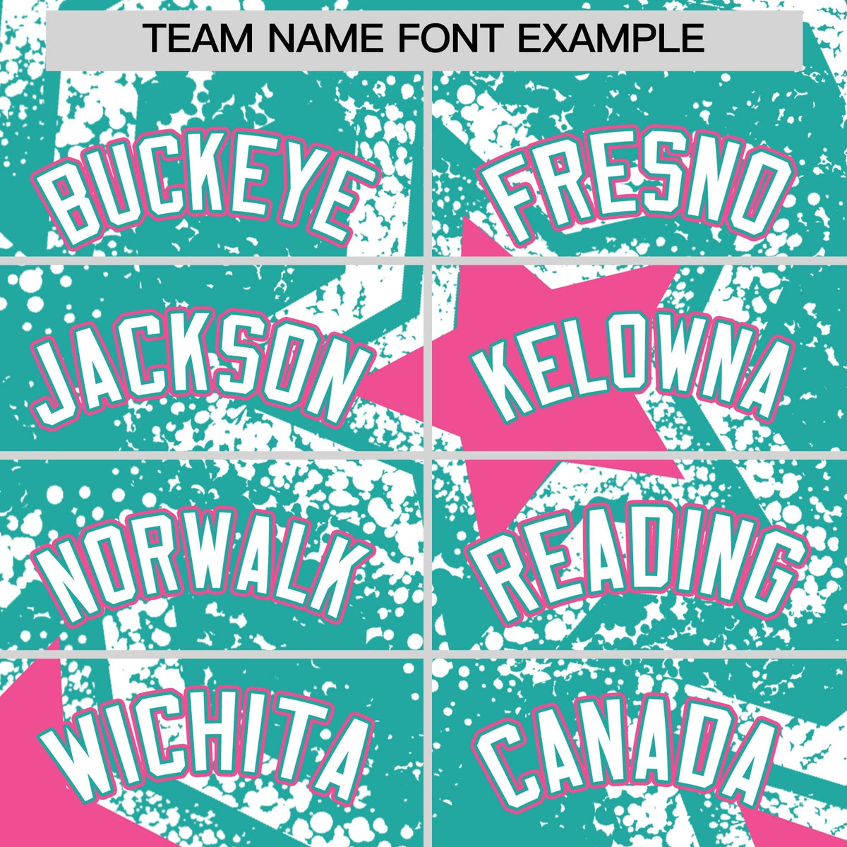 Custom Aqua White Pink Star Graffiti Team Baseball Jerseys With Custom Names, Numbers & Logos Stretch Fabric Baseball Jersey| KXKSHOP