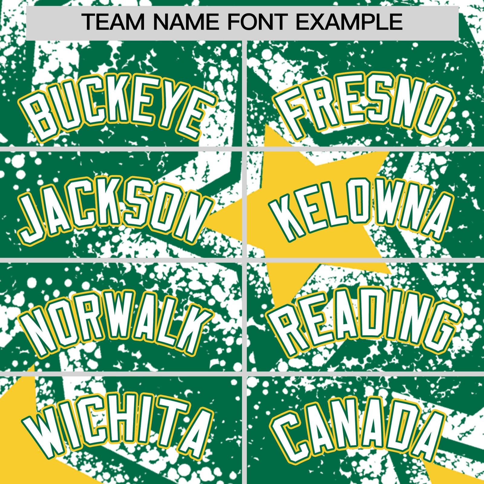 Custom Kelly Green White Gold Star Graffiti Team Baseball Jerseys With Custom Names, Numbers & Logos Stretch Fabric Baseball Jersey| KXKSHOP