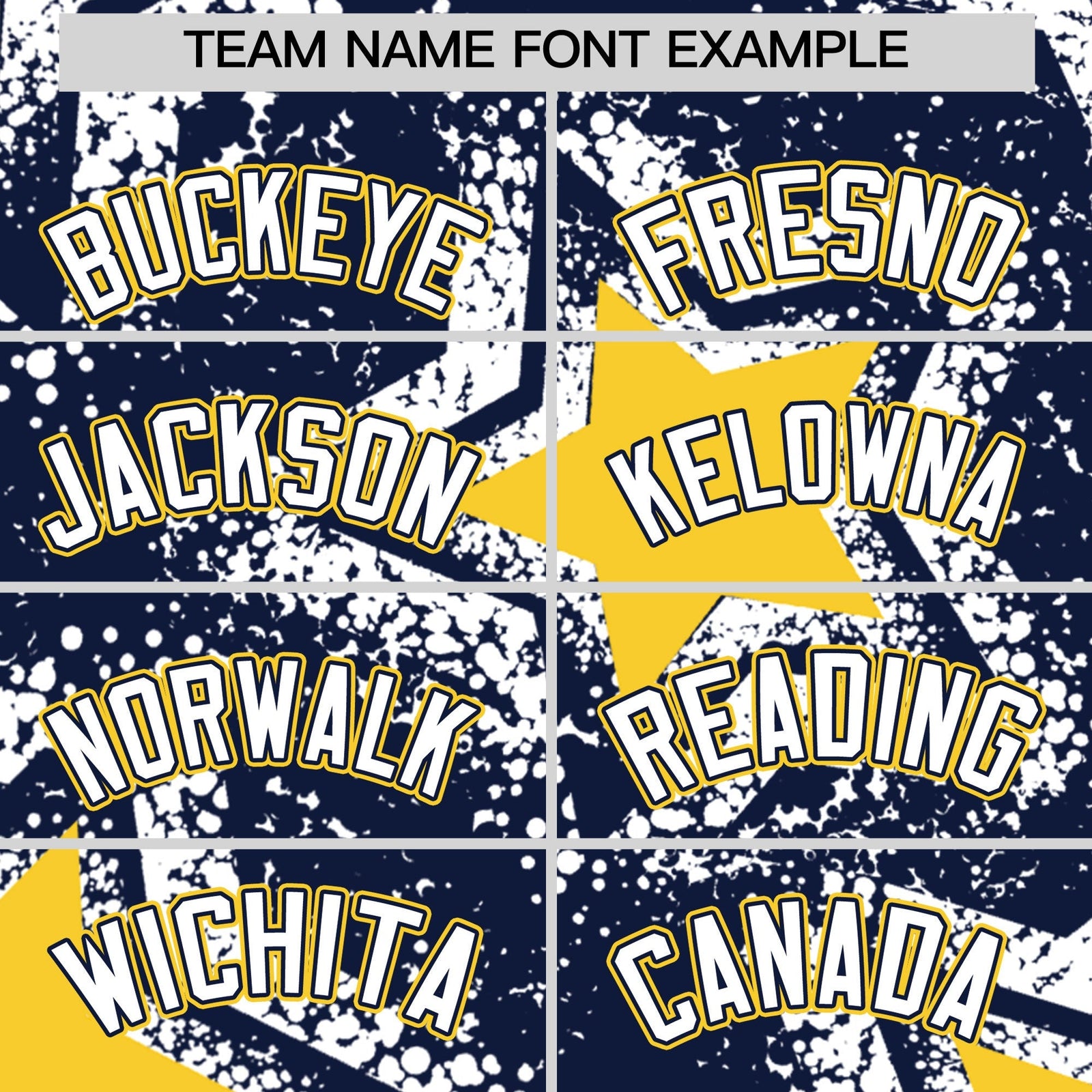 Custom Navy White Gold Star Graffiti Team Baseball Jerseys With Custom Names, Numbers & Logos Stretch Fabric Baseball Jersey| KXKSHOP