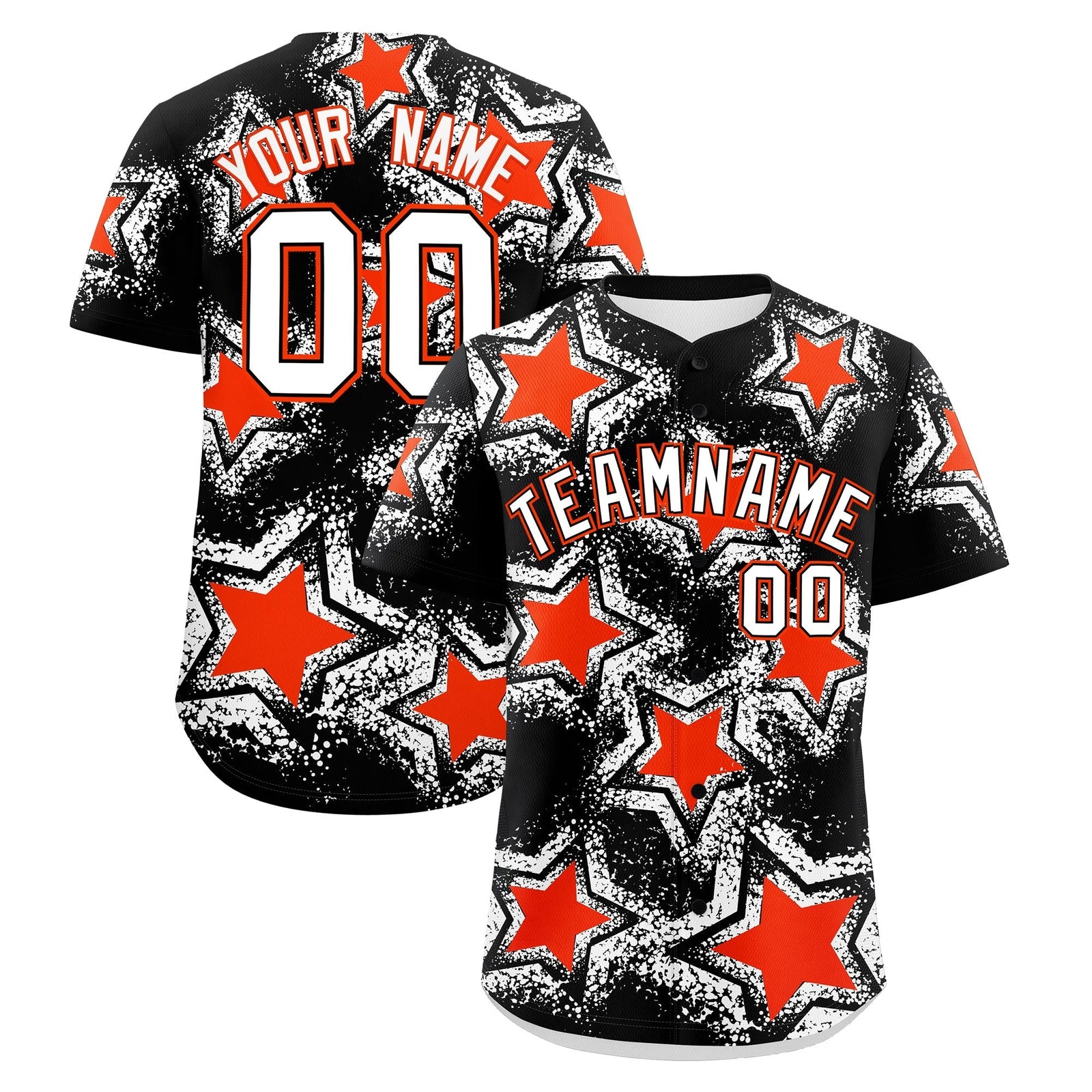 Custom Black White Orange Star Graffiti Team Baseball Jerseys With Custom Names, Numbers & Logos Lightweight Baseball Jersey| KXKSHOP