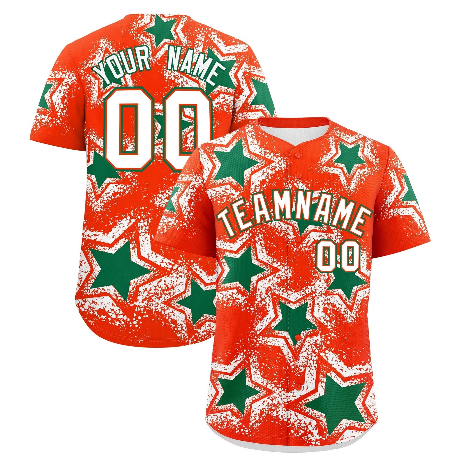 Custom Orange White Kelly Green Star Graffiti Team Baseball Jerseys With Custom Names, Numbers & Logos Lightweight Baseball Jersey| KXKSHOP