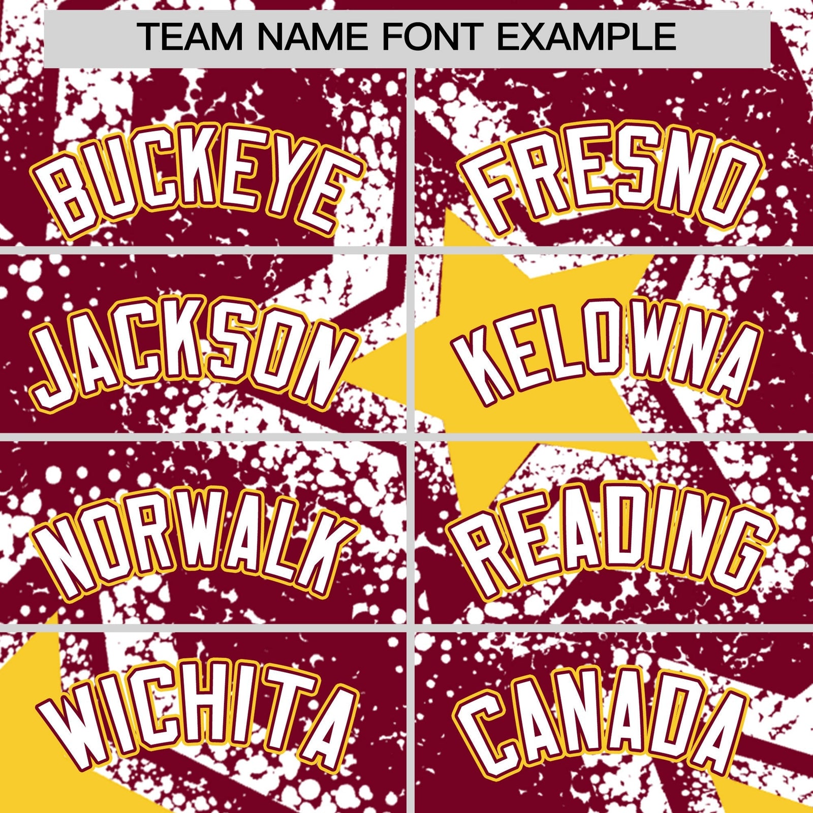 Custom Crimson White Gold Star Graffiti Team Baseball Jerseys With Custom Names, Numbers & Logos Stretch Fabric Baseball Jersey| KXKSHOP