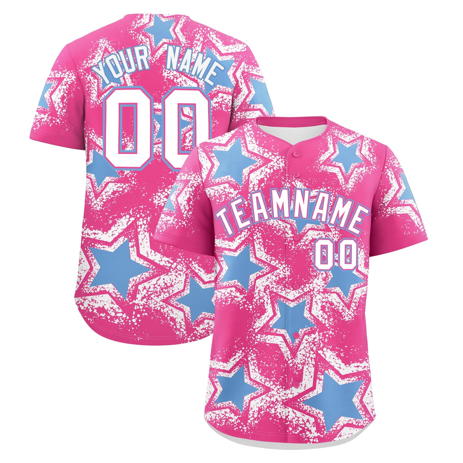 Custom Pink White Light Blue Star Graffiti Team Baseball Jerseys With Custom Names, Numbers & Logos Lightweight Baseball Jersey| KXKSHOP