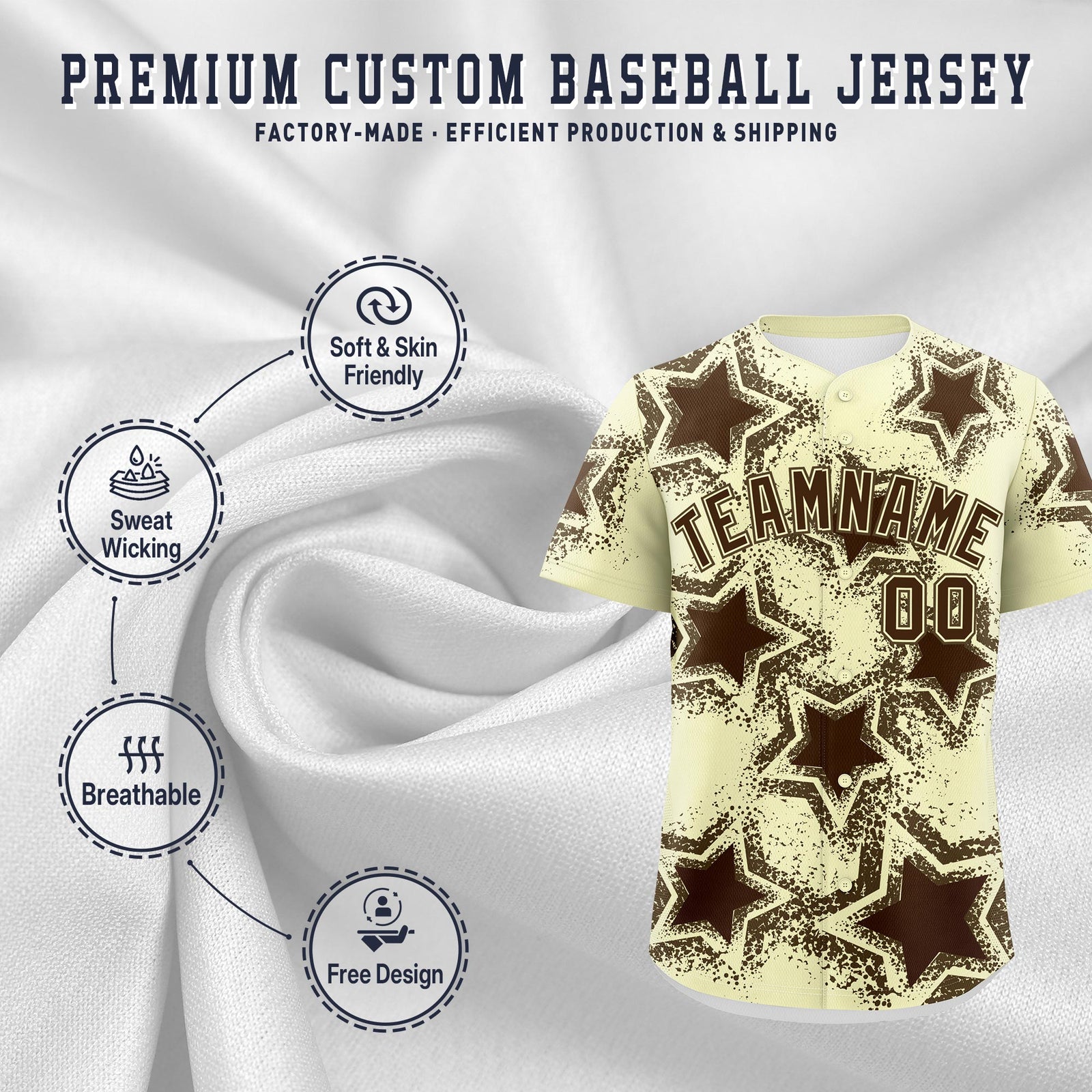 Custom Cream Light Brown Brown Star Graffiti Team Baseball Jerseys With Custom Names, Numbers & Logos Lightweight Baseball Jersey| KXKSHOP
