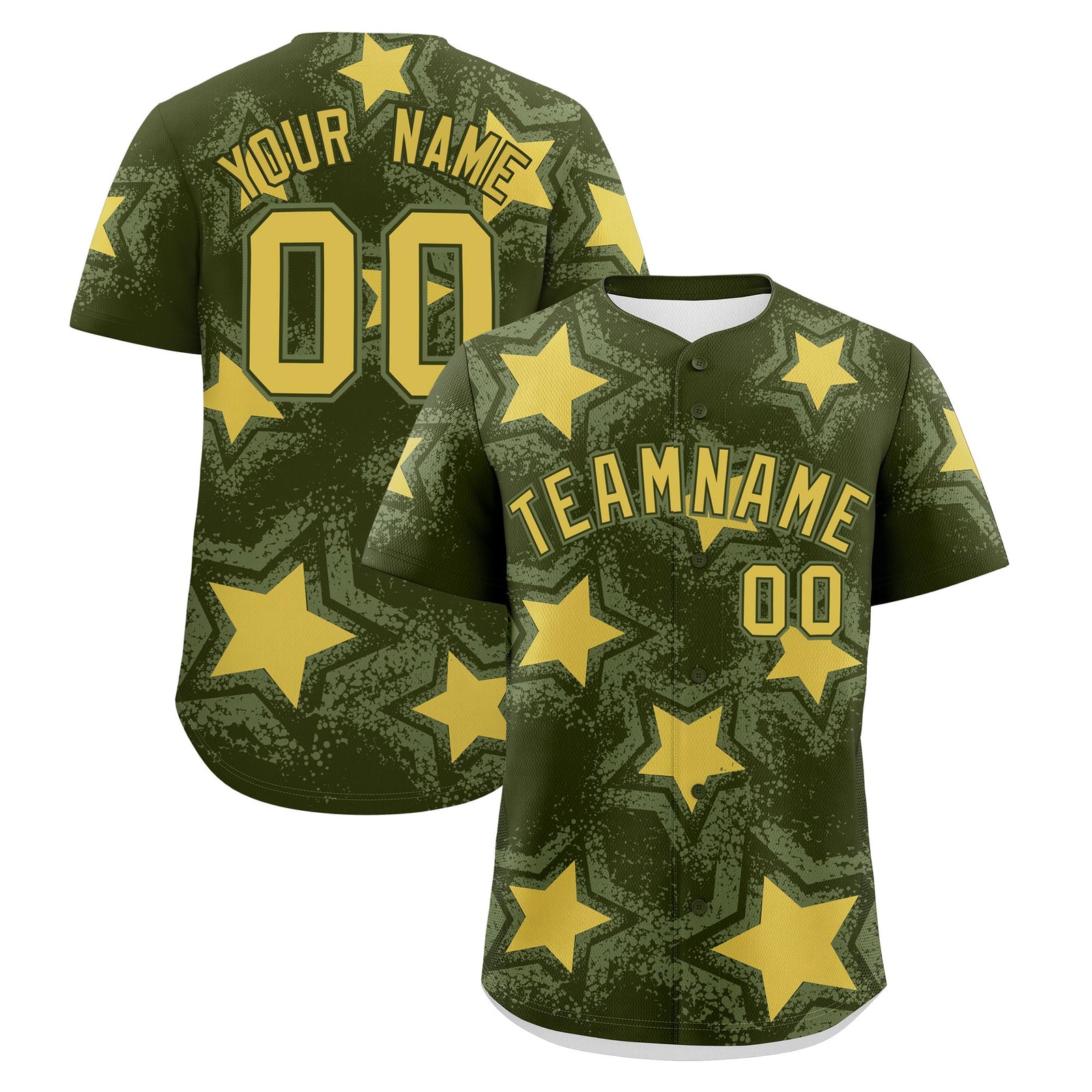 Custom Olive Khaki Star Graffiti Team Baseball Jerseys With Custom Names, Numbers & Logos Stretch Fabric Baseball Jersey| KXKSHOP