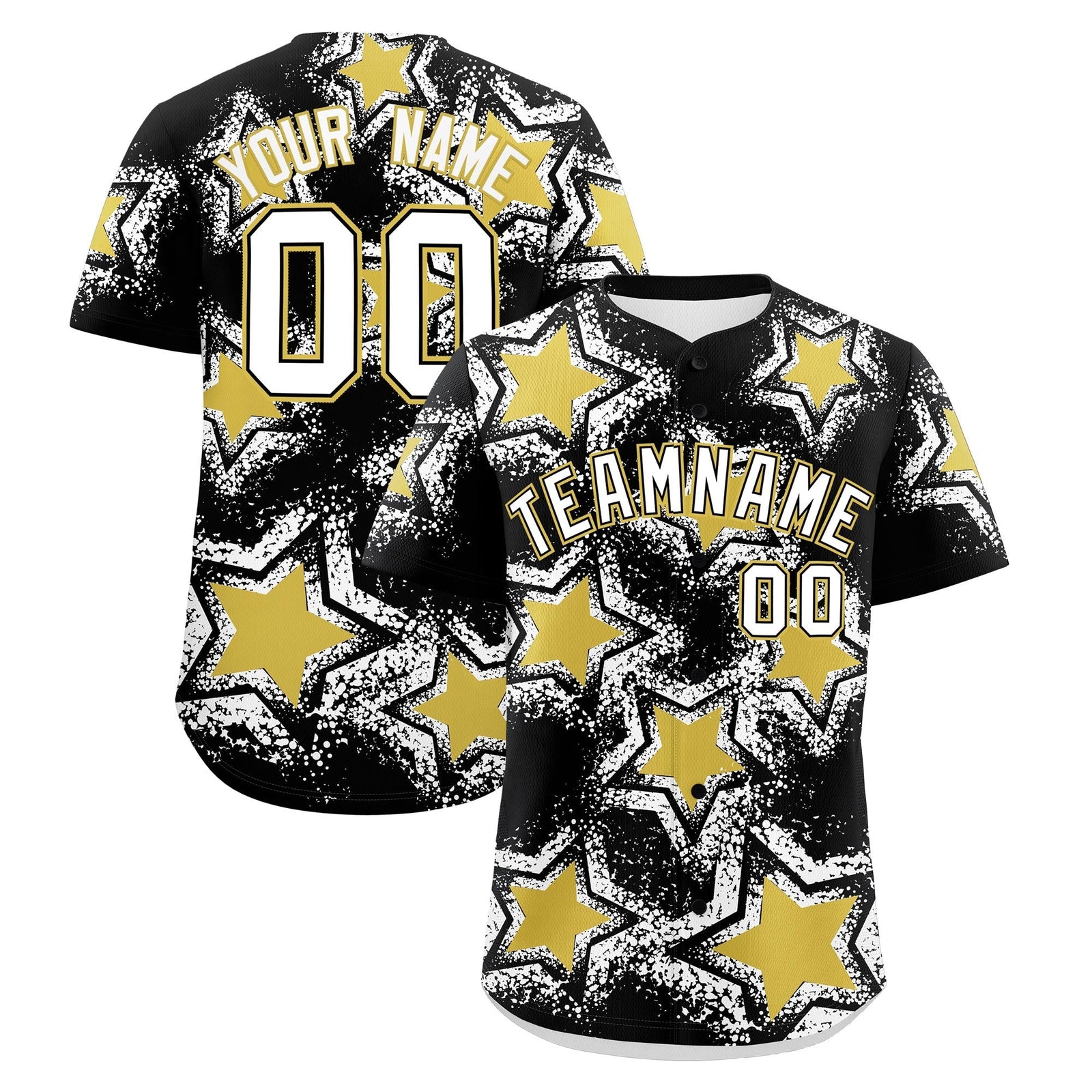 Custom Black White Old Gold Star Graffiti Team Baseball Jerseys With Custom Names, Numbers & Logos Lightweight Baseball Jersey| KXKSHOP