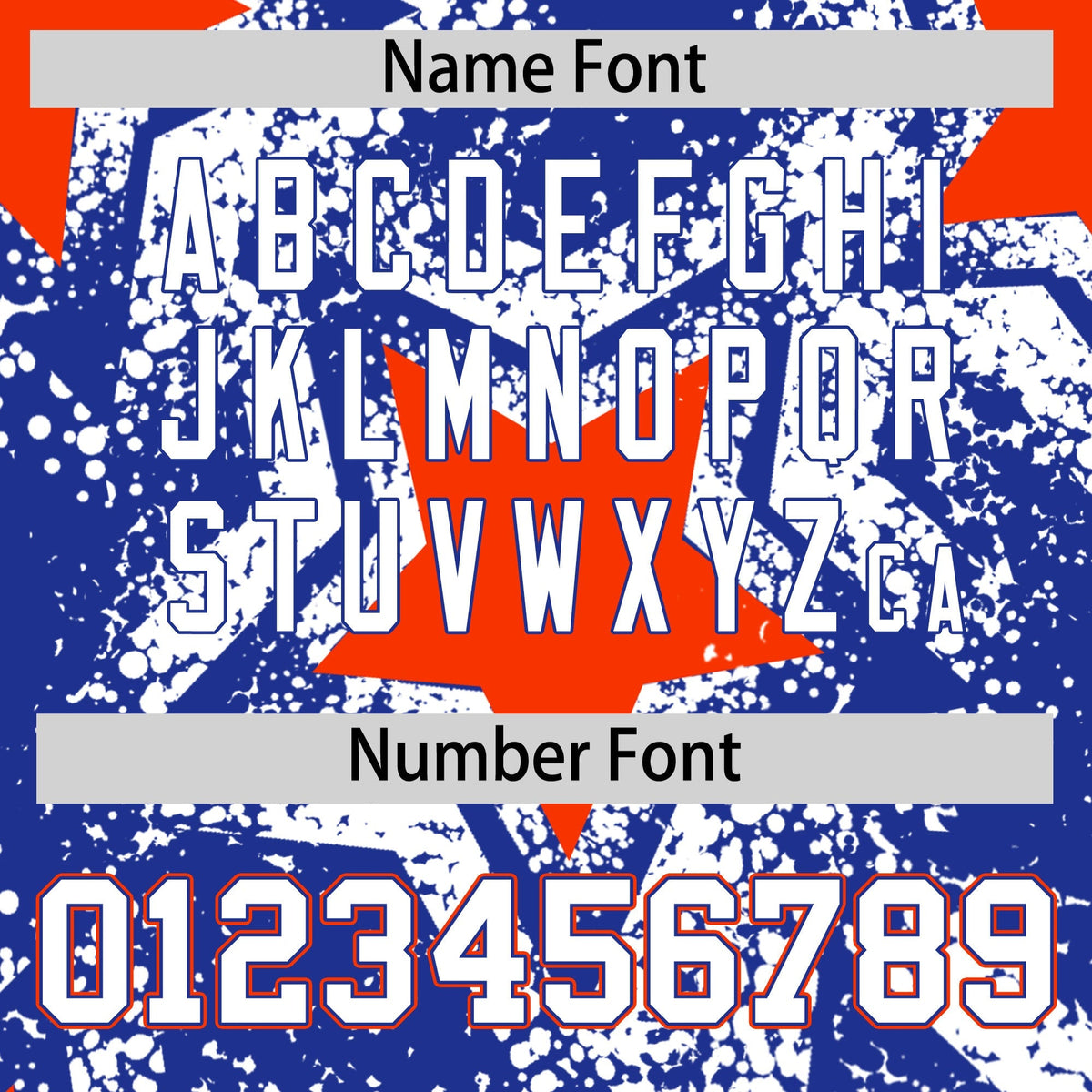Custom Royal Blue Orange White Star Graffiti Team Baseball Jerseys With Custom Names, Numbers & Logos Stretch Fabric Baseball Jersey| KXKSHOP