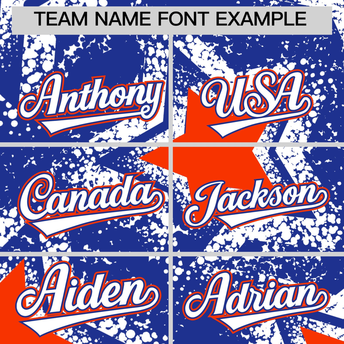 Custom Royal Blue Orange White Star Graffiti Team Baseball Jerseys With Custom Names, Numbers & Logos Stretch Fabric Baseball Jersey| KXKSHOP