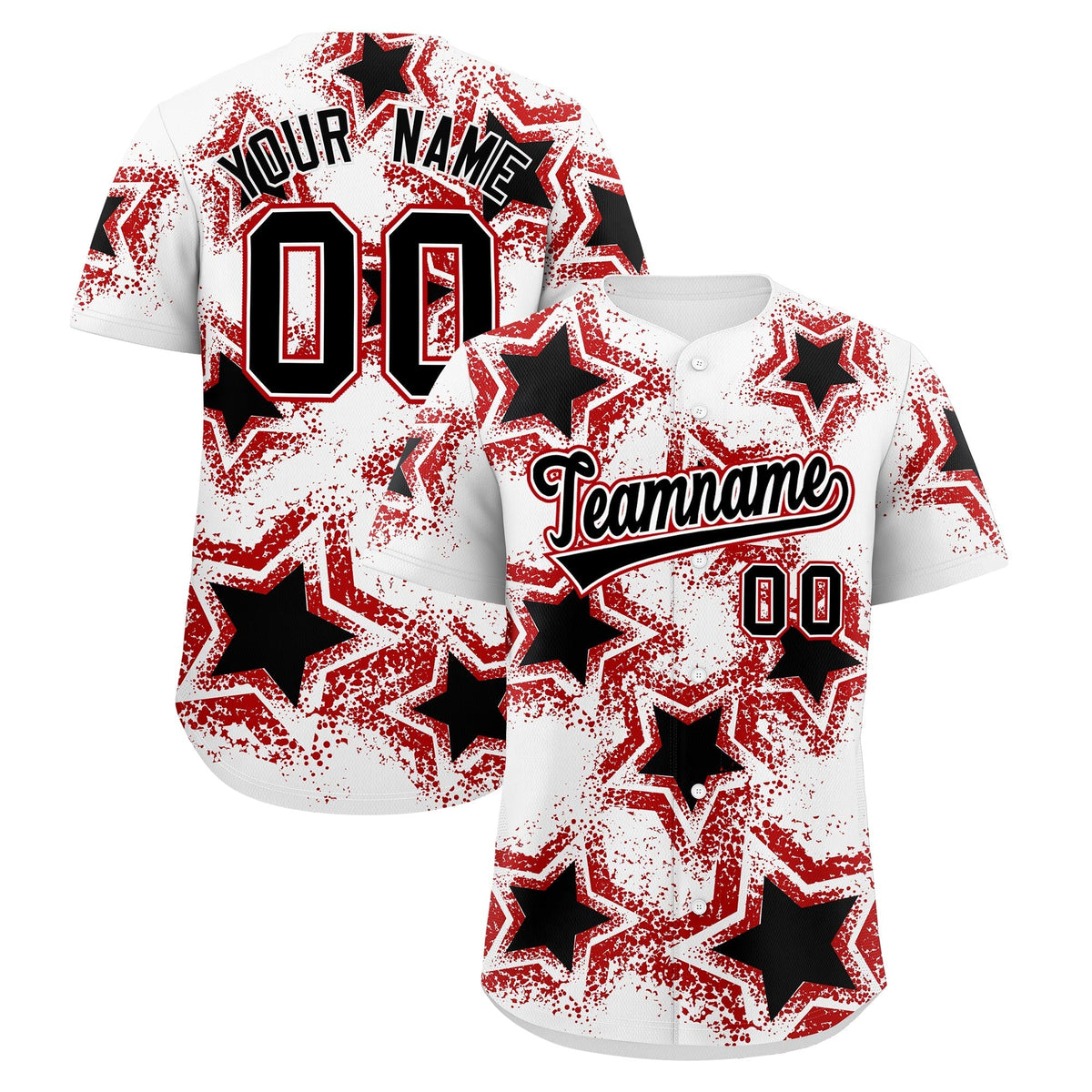 Custom White Black Red Star Graffiti Team Baseball Jerseys With Custom Names, Numbers & Logos Stretch Fabric Baseball Jersey| KXKSHOP