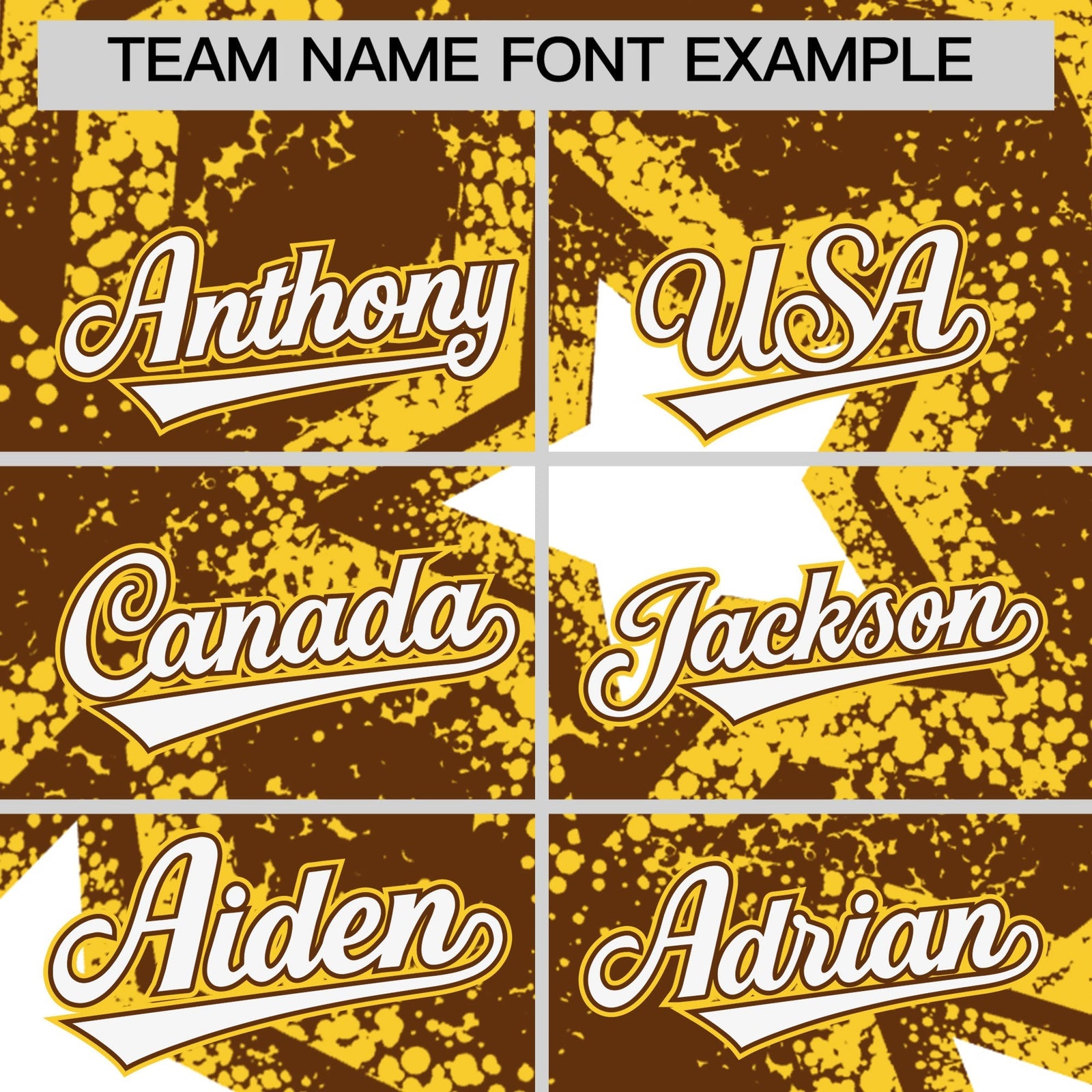 Custom Brown Gold White Star Graffiti Team Baseball Jerseys With Custom Names, Numbers & Logos Stretch Fabric Baseball Jersey| KXKSHOP