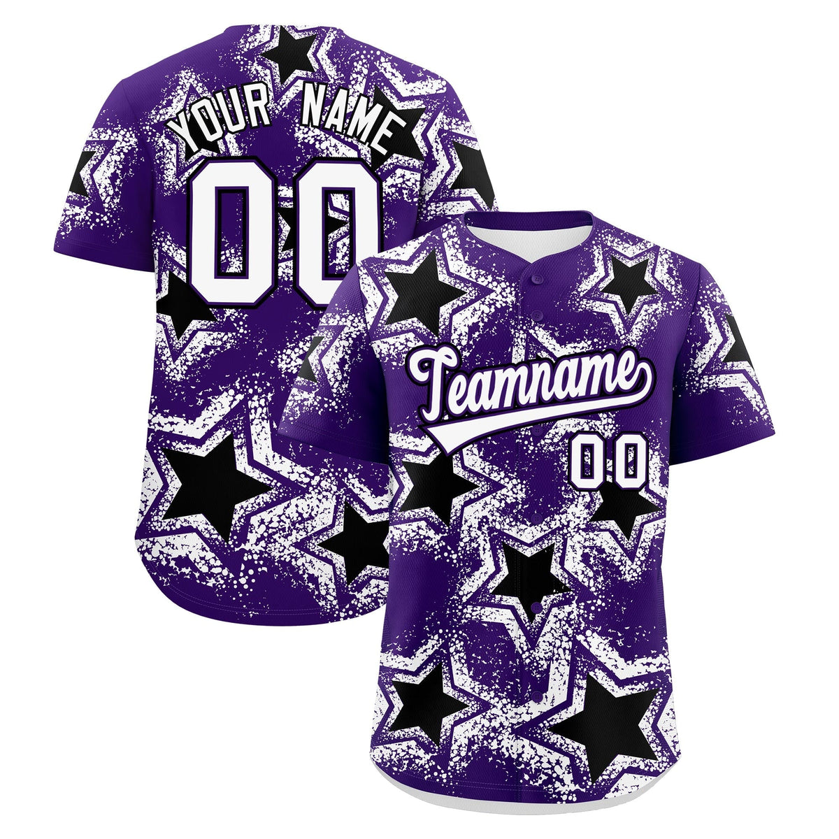 Custom Purple White Black Star Graffiti Team Baseball Jerseys With Custom Names, Numbers & Logos Lightweight Baseball Jersey| KXKSHOP