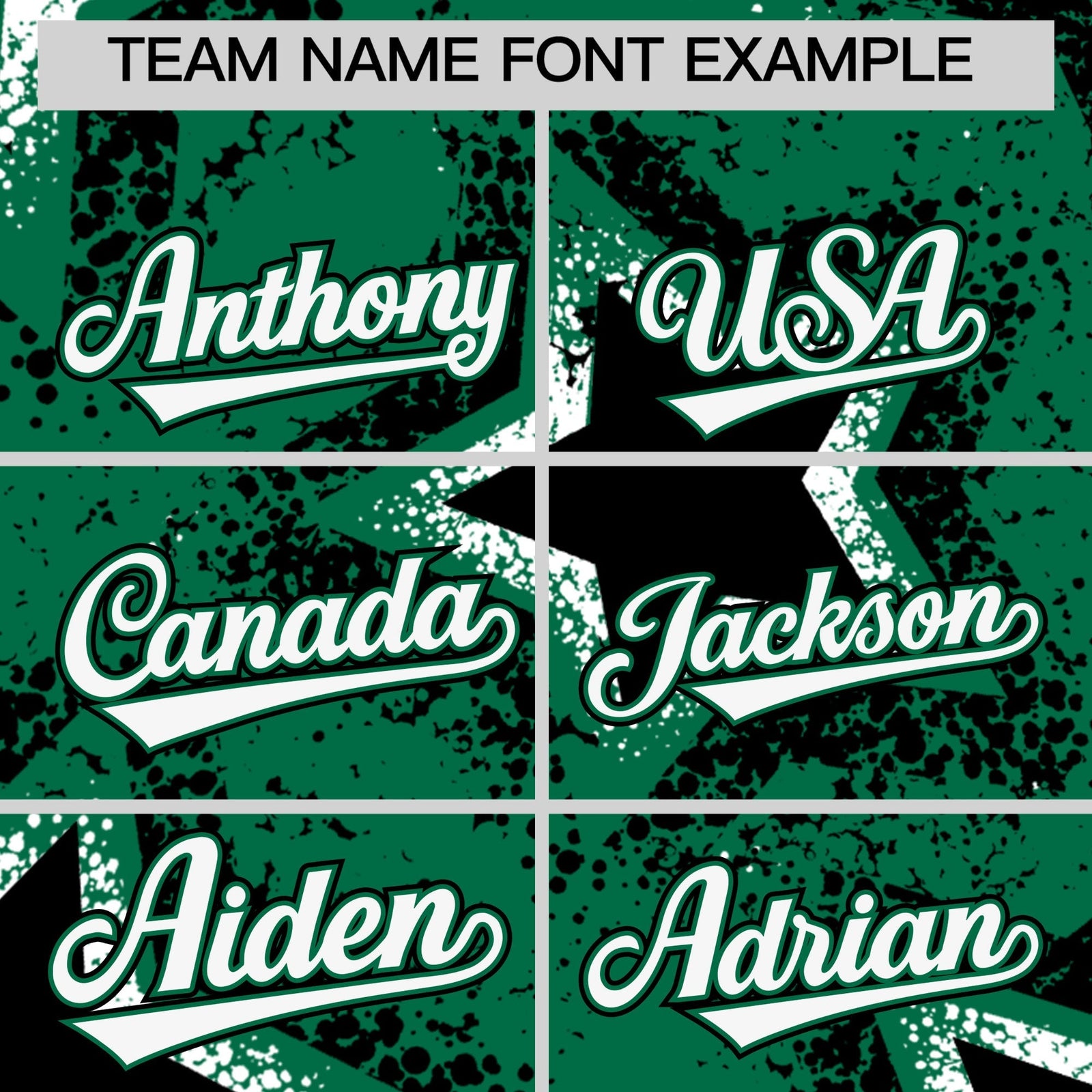 Custom Kelly Green White Black Star Graffiti Team Baseball Jerseys With Custom Names, Numbers & Logos Stretch Fabric Baseball Jersey| KXKSHOP