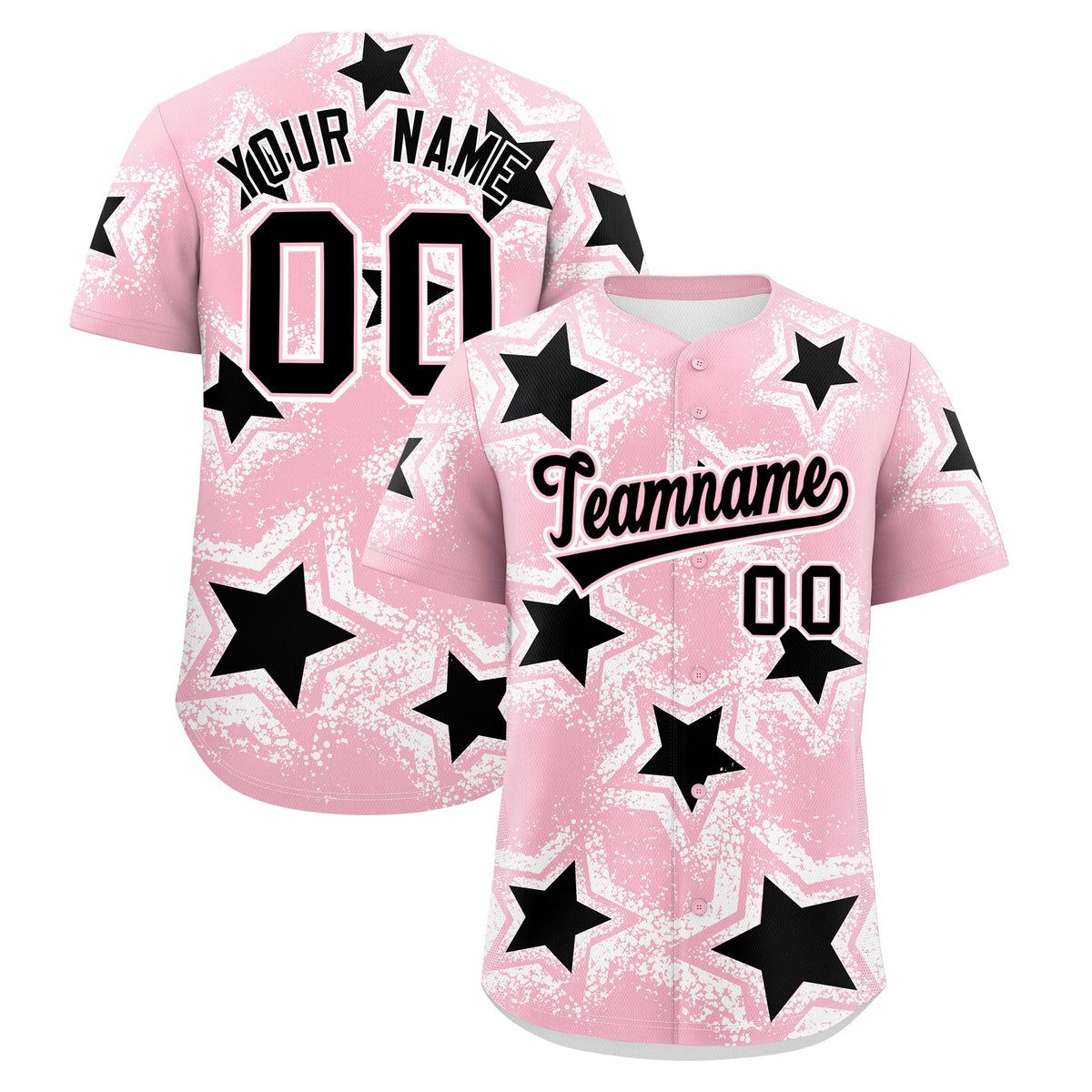 Custom Light Pink White Black Star Graffiti Team Baseball Jerseys With Custom Names, Numbers & Logos Stretch Fabric Baseball Jersey| KXKSHOP