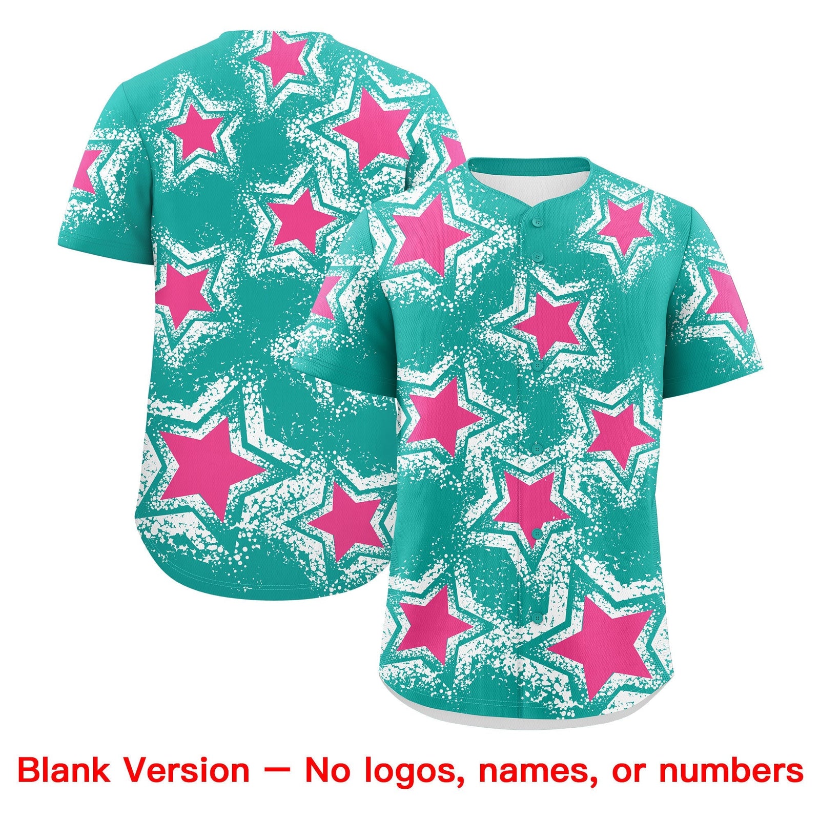 Custom Aqua White Pink Star Graffiti Team Baseball Jerseys With Custom Names, Numbers & Logos Stretch Fabric Baseball Jersey| KXKSHOP