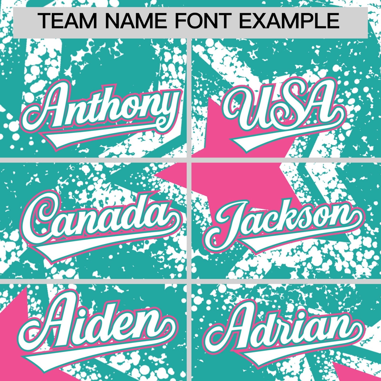 Custom Aqua White Pink Star Graffiti Team Baseball Jerseys With Custom Names, Numbers & Logos Stretch Fabric Baseball Jersey| KXKSHOP