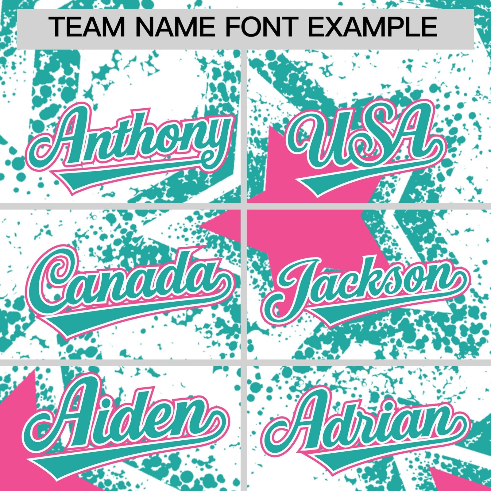 Custom White Aqua Pink Star Graffiti Team Baseball Jerseys With Custom Names, Numbers & Logos Stretch Fabric Baseball Jersey| KXKSHOP