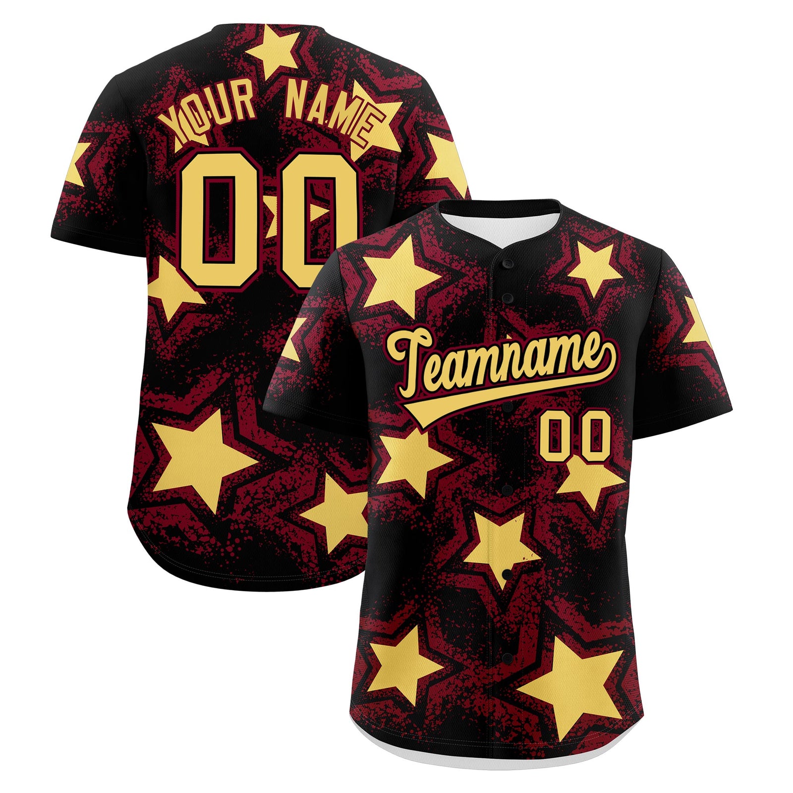Custom Black Crimson Khaki Star Graffiti Team Baseball Jerseys With Custom Names, Numbers & Logos Lightweight Baseball Jersey| KXKSHOP