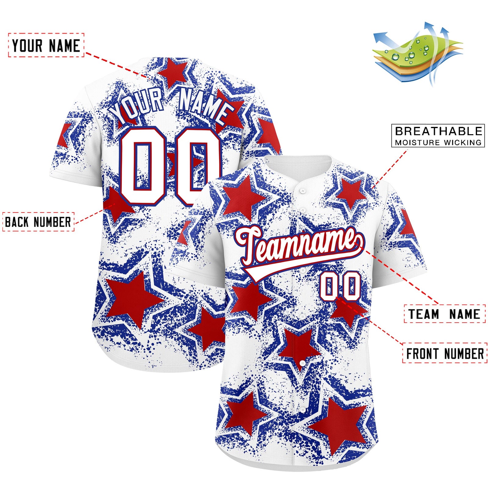 Custom Black Royal Blue Red Star Graffiti Team Baseball Jerseys With Custom Names, Numbers & Logos Lightweight Baseball Jersey| KXKSHOP