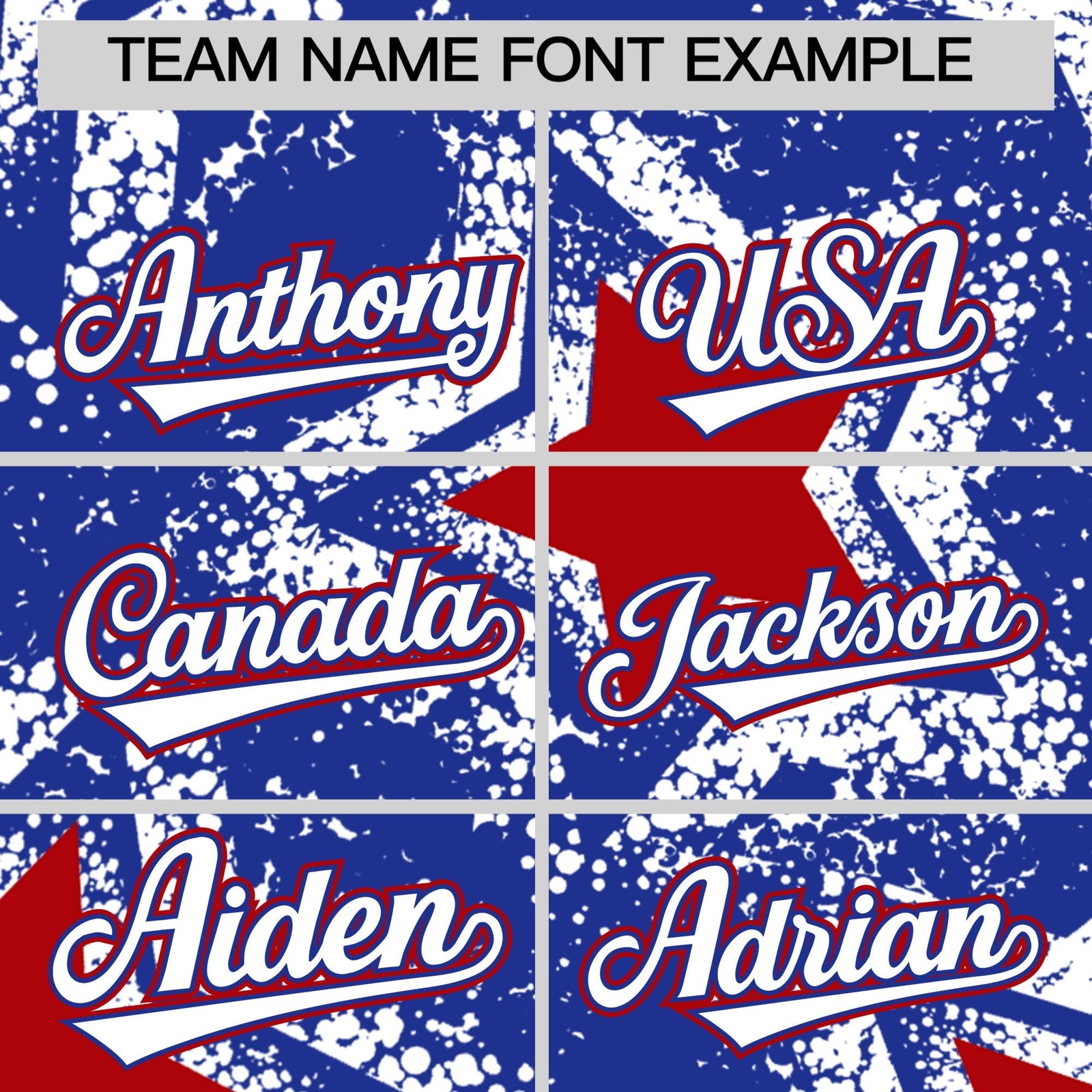 Custom Royal Blue White Red Star Graffiti Team Baseball Jerseys With Custom Names, Numbers & Logos Stretch Fabric Baseball Jersey| KXKSHOP