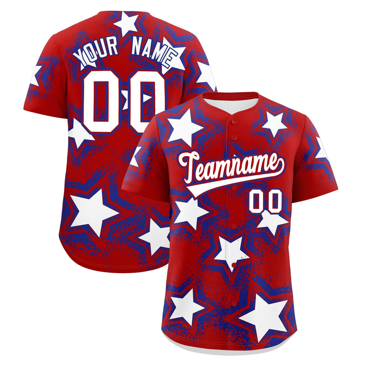 Custom Red Royal Blue White Star Graffiti Team Baseball Jerseys With Custom Names, Numbers & Logos Lightweight Baseball Jersey| KXKSHOP
