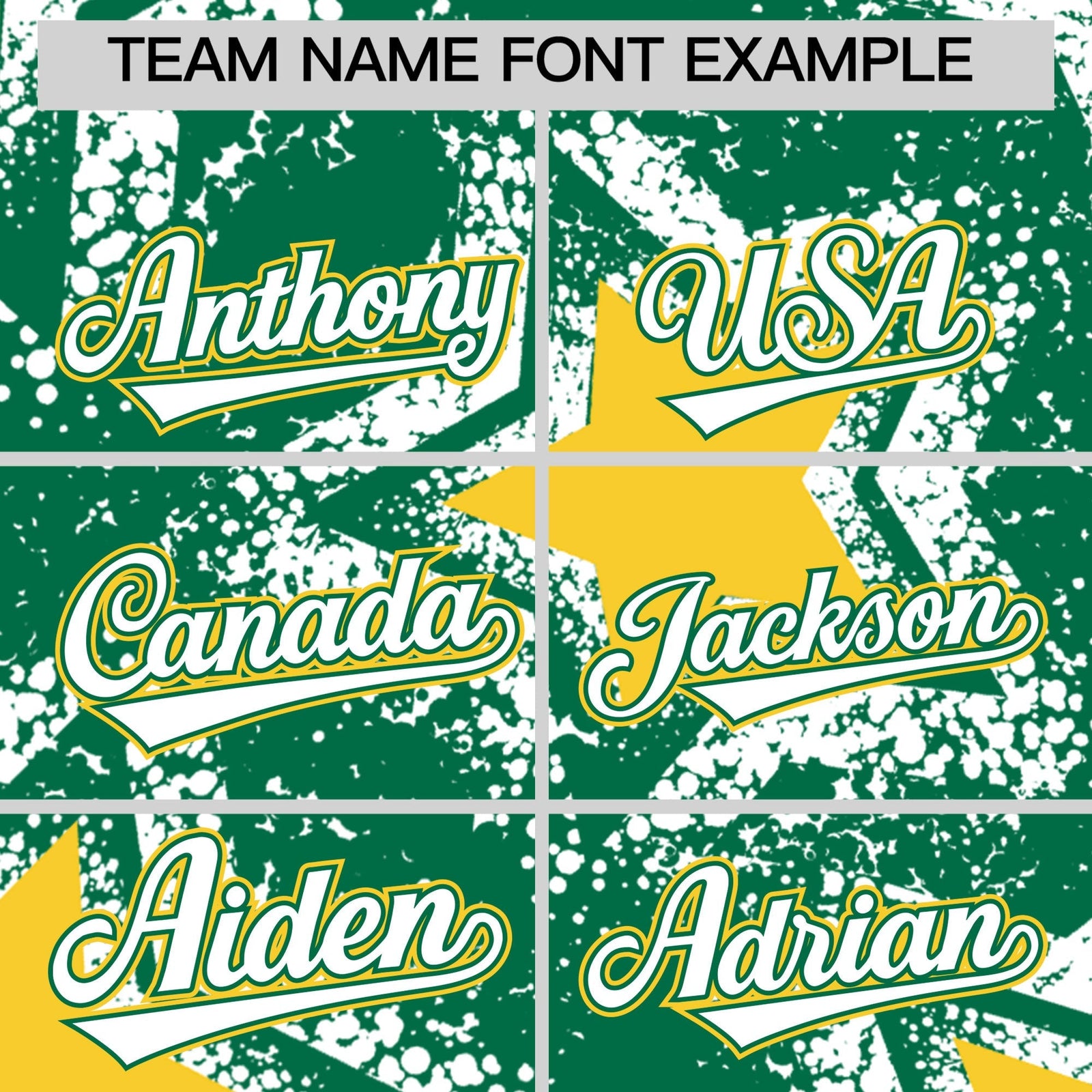 Custom Kelly Green White Gold Star Graffiti Team Baseball Jerseys With Custom Names, Numbers & Logos Stretch Fabric Baseball Jersey| KXKSHOP