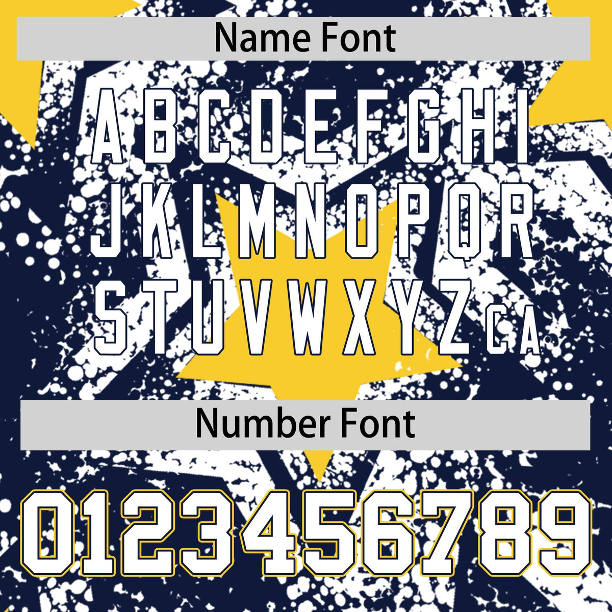 Custom Navy White Gold Star Graffiti Team Baseball Jerseys With Custom Names, Numbers & Logos Stretch Fabric Baseball Jersey| KXKSHOP