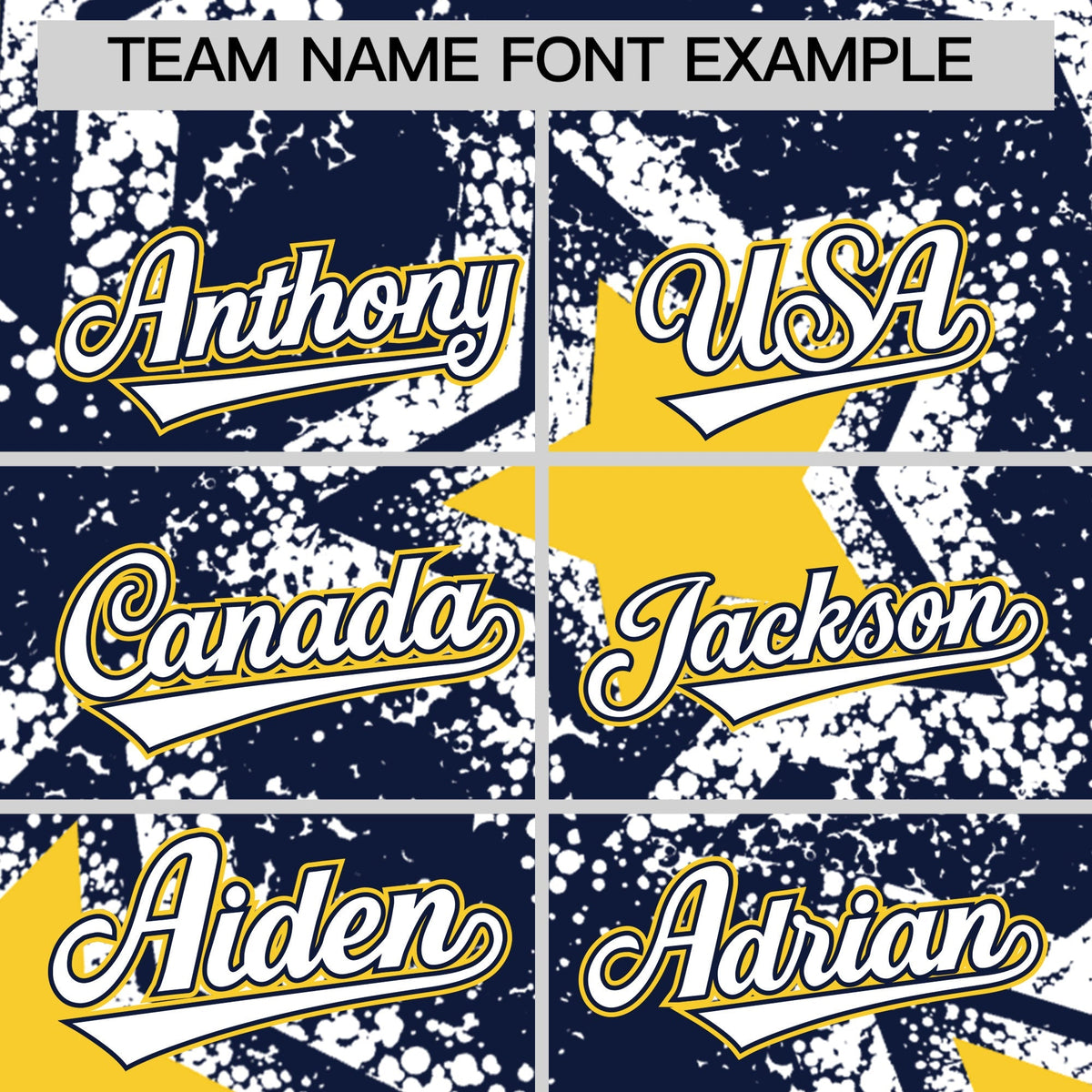 Custom Navy White Gold Star Graffiti Team Baseball Jerseys With Custom Names, Numbers & Logos Stretch Fabric Baseball Jersey| KXKSHOP