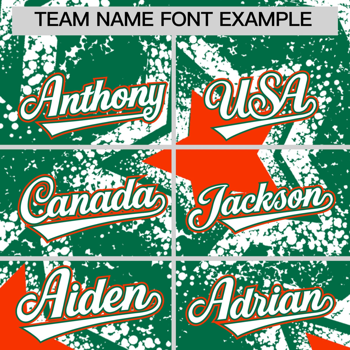 Custom Kelly Green White Orange Star Graffiti Team Baseball Jerseys With Custom Names, Numbers & Logos Stretch Fabric Baseball Jersey| KXKSHOP