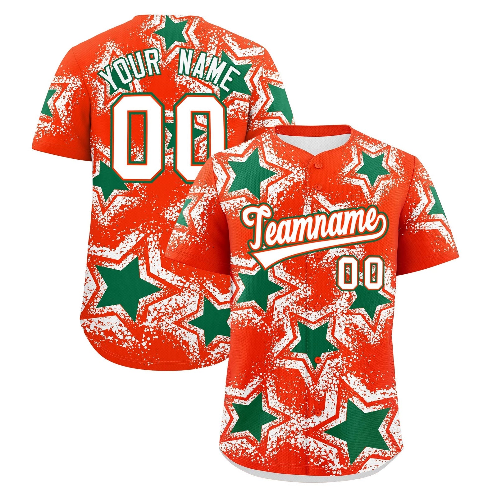 Custom Orange White Kelly Green Star Graffiti Team Baseball Jerseys With Custom Names, Numbers & Logos Lightweight Baseball Jersey| KXKSHOP