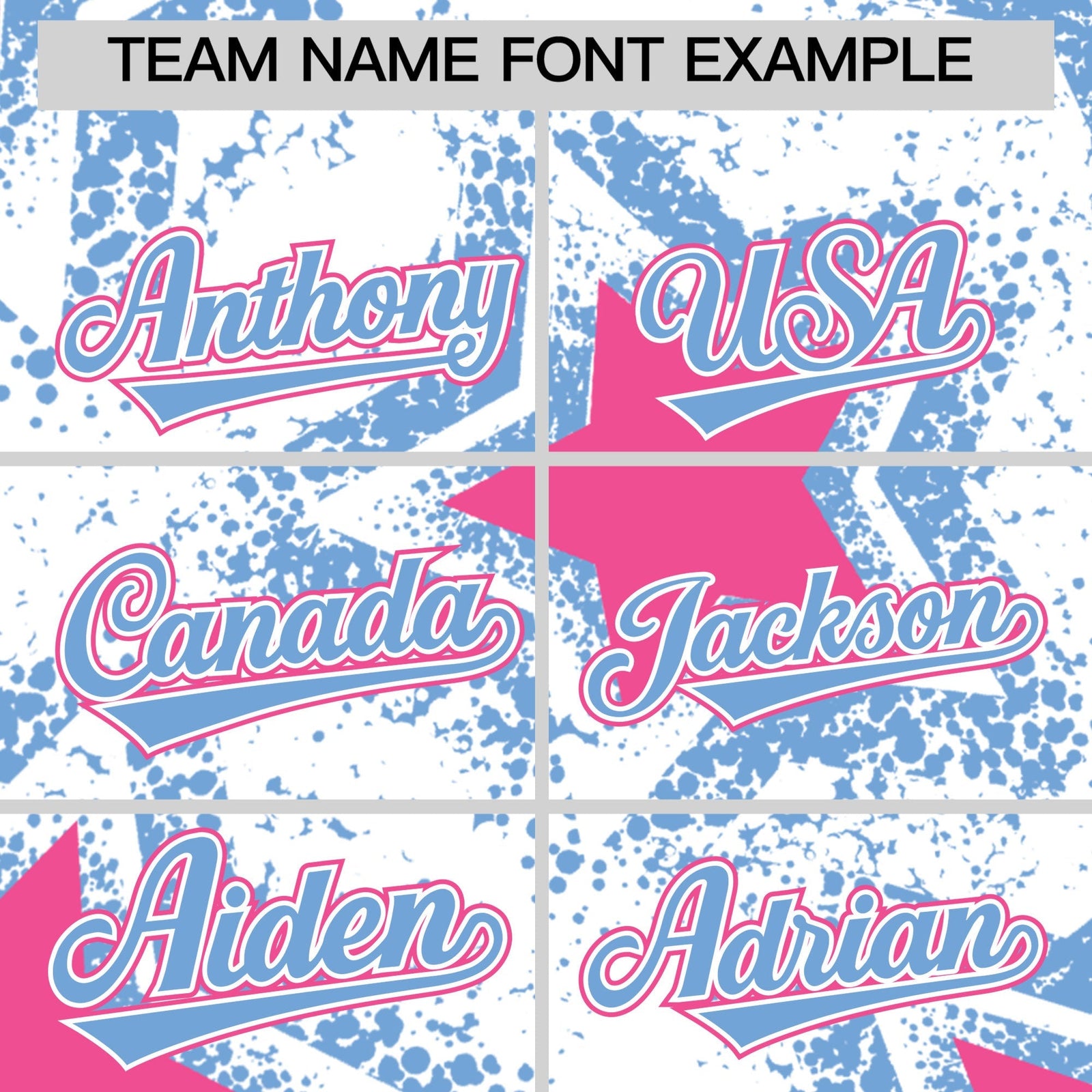Custom White Light Blue Pink Star Graffiti Team Baseball Jerseys With Custom Names, Numbers & Logos Stretch Fabric Baseball Jersey| KXKSHOP