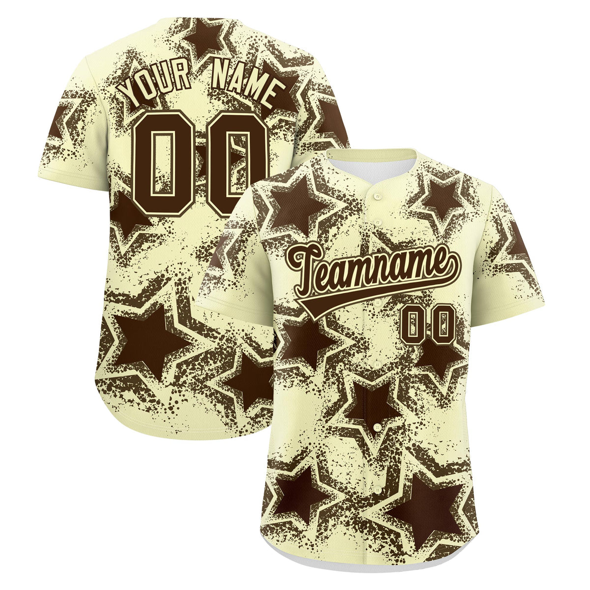 Custom Cream Light Brown Brown Star Graffiti Team Baseball Jerseys With Custom Names, Numbers & Logos Lightweight Baseball Jersey| KXKSHOP