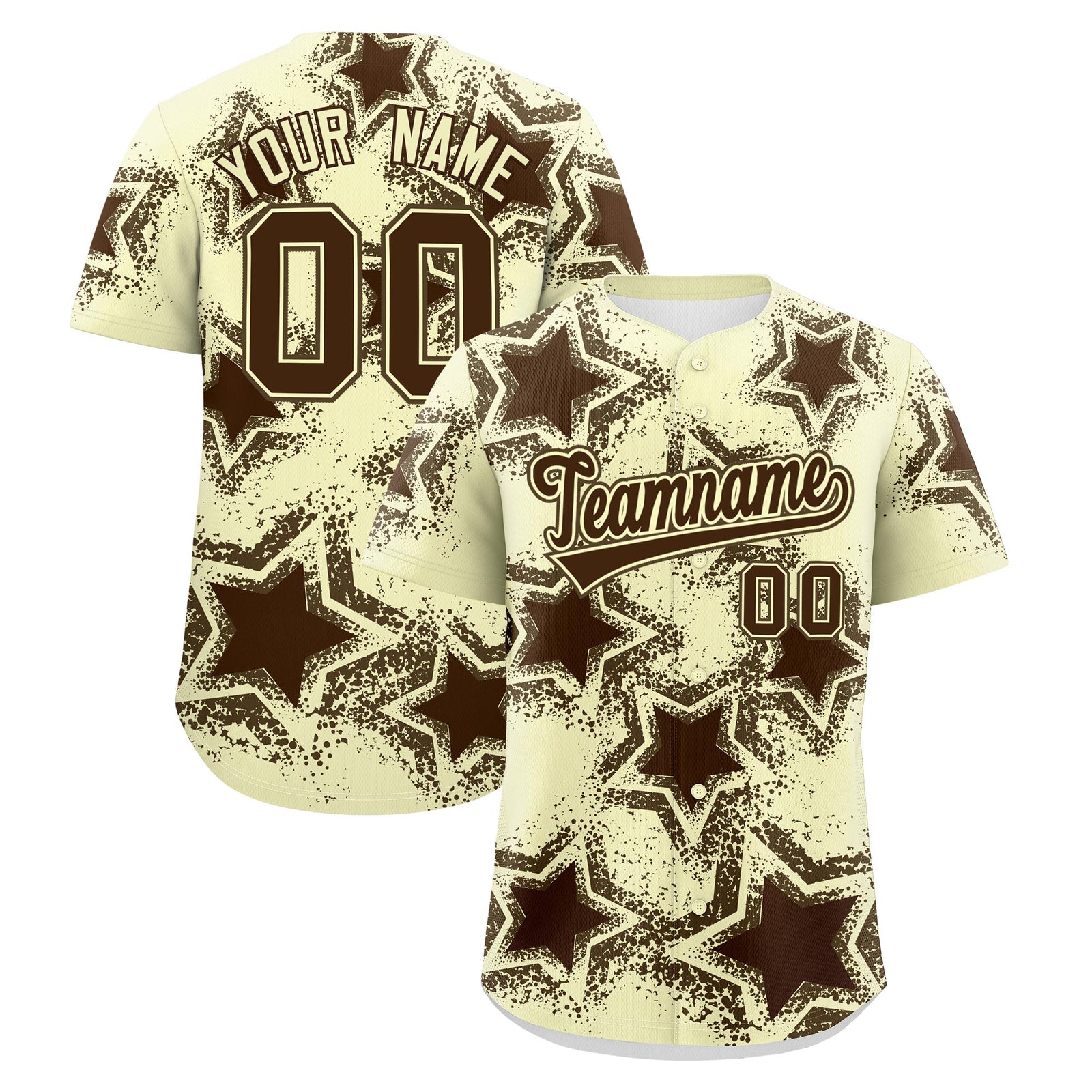 Custom Cream Light Brown Brown Star Graffiti Team Baseball Jerseys With Custom Names, Numbers & Logos Lightweight Baseball Jersey| KXKSHOP
